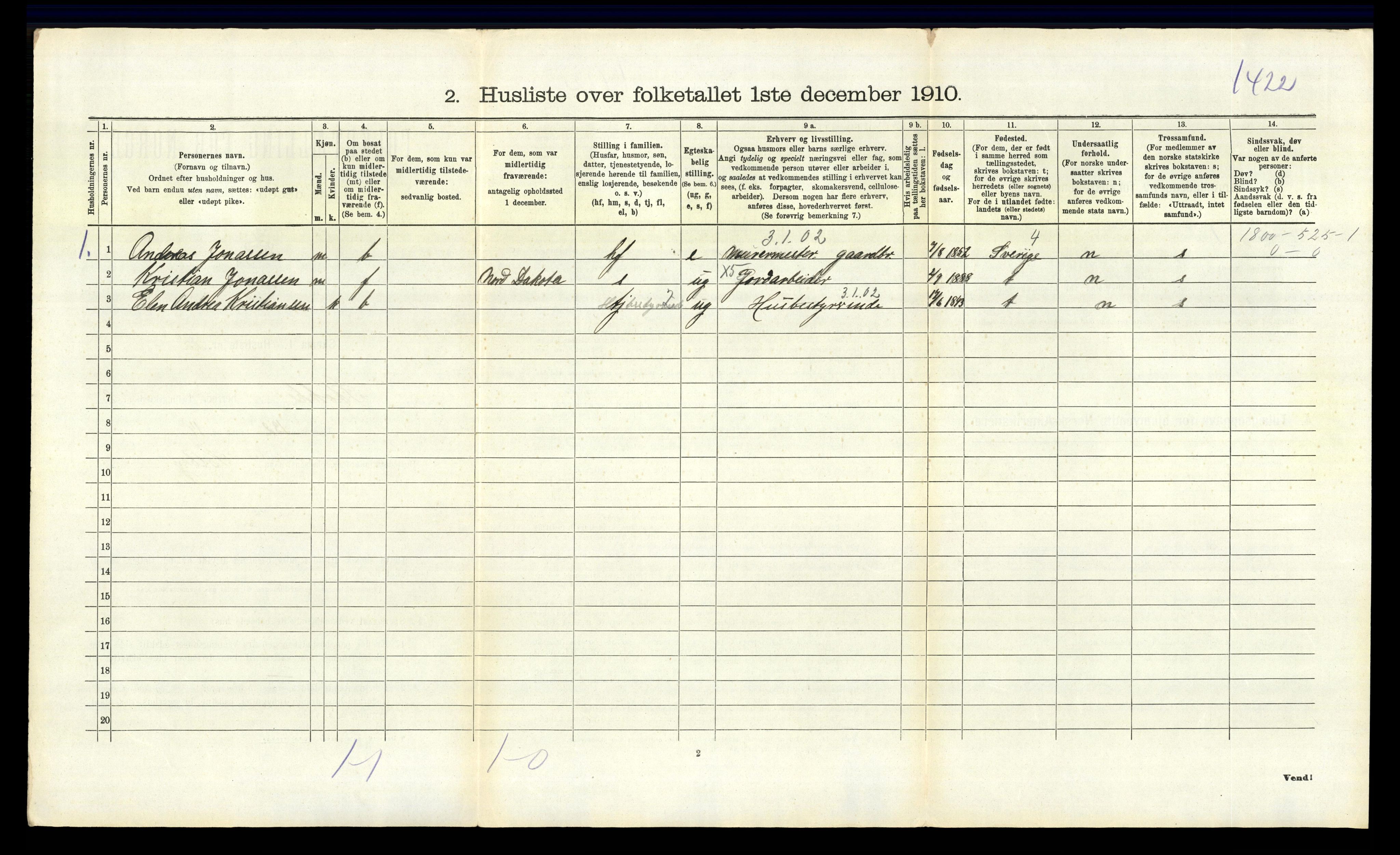 RA, 1910 census for Stokke, 1910, p. 1683