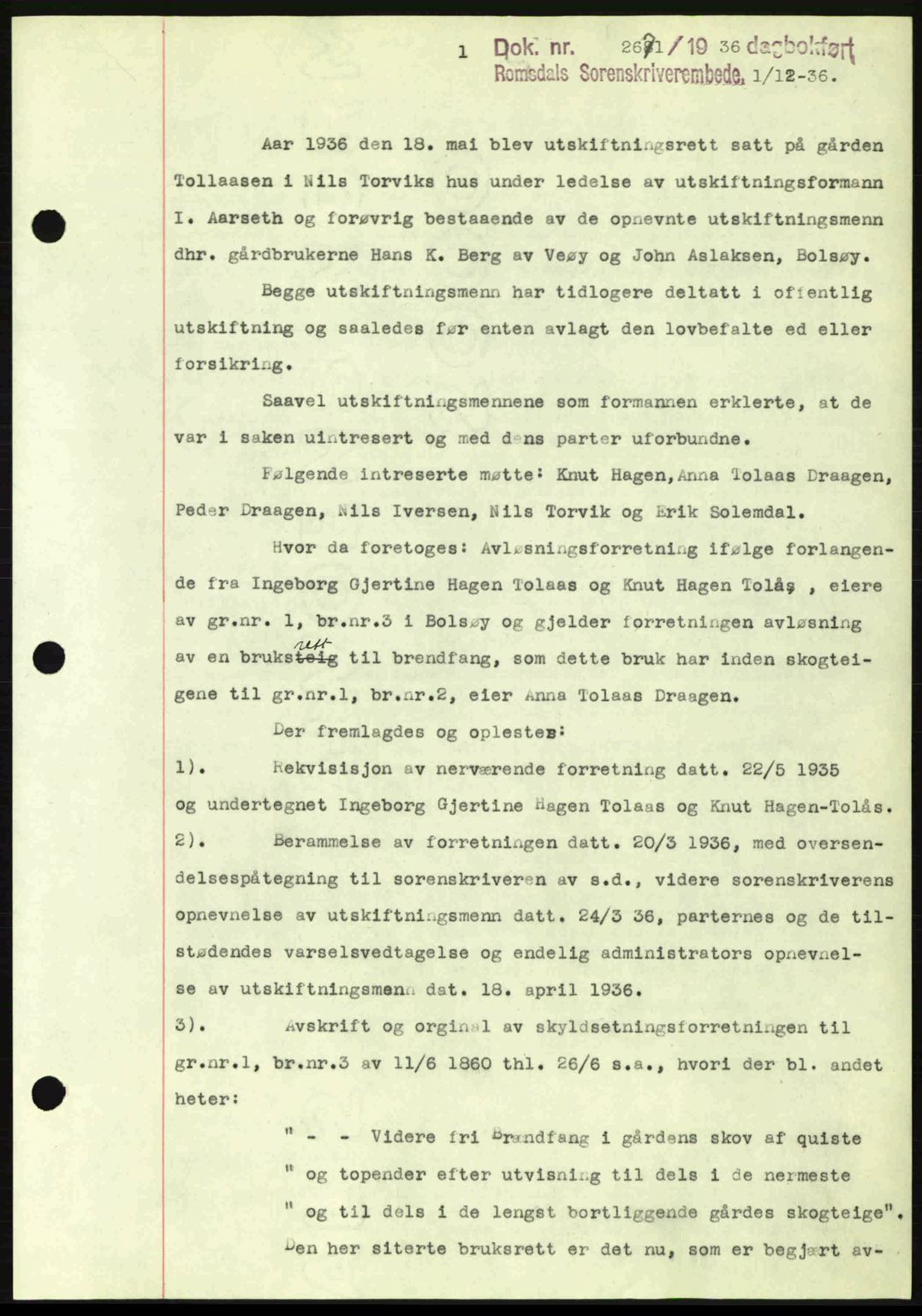 Romsdal sorenskriveri, SAT/A-4149/1/2/2C: Mortgage book no. A2, 1936-1937, Diary no: : 2671/1936