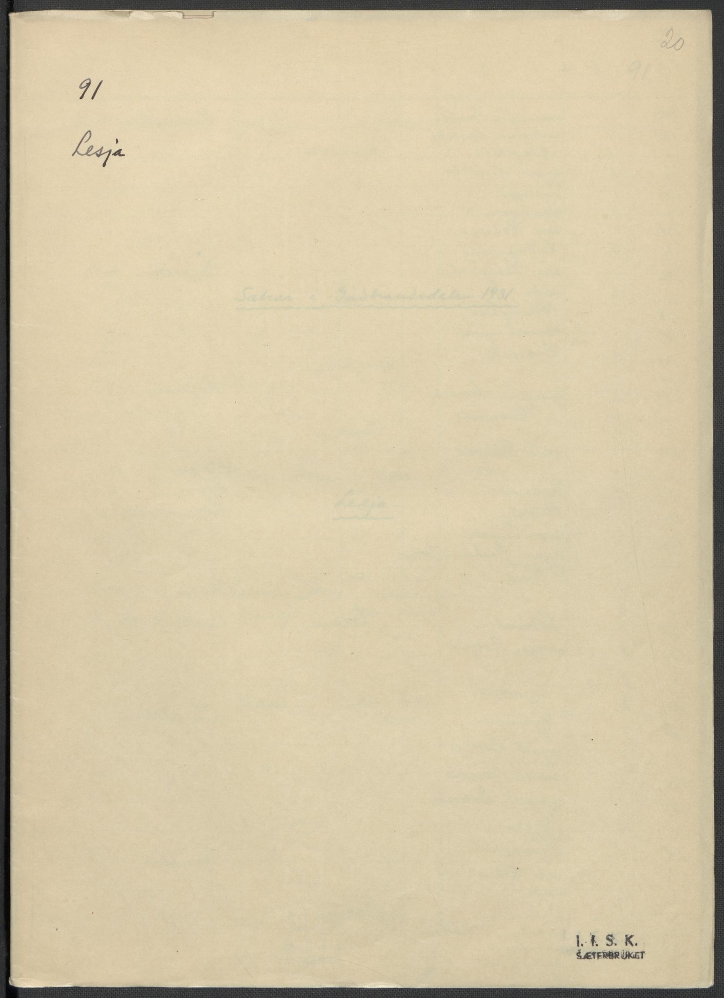 Instituttet for sammenlignende kulturforskning, RA/PA-0424/F/Fc/L0004/0001: Eske B4: / Oppland (perm VII), 1934-1936, p. 20