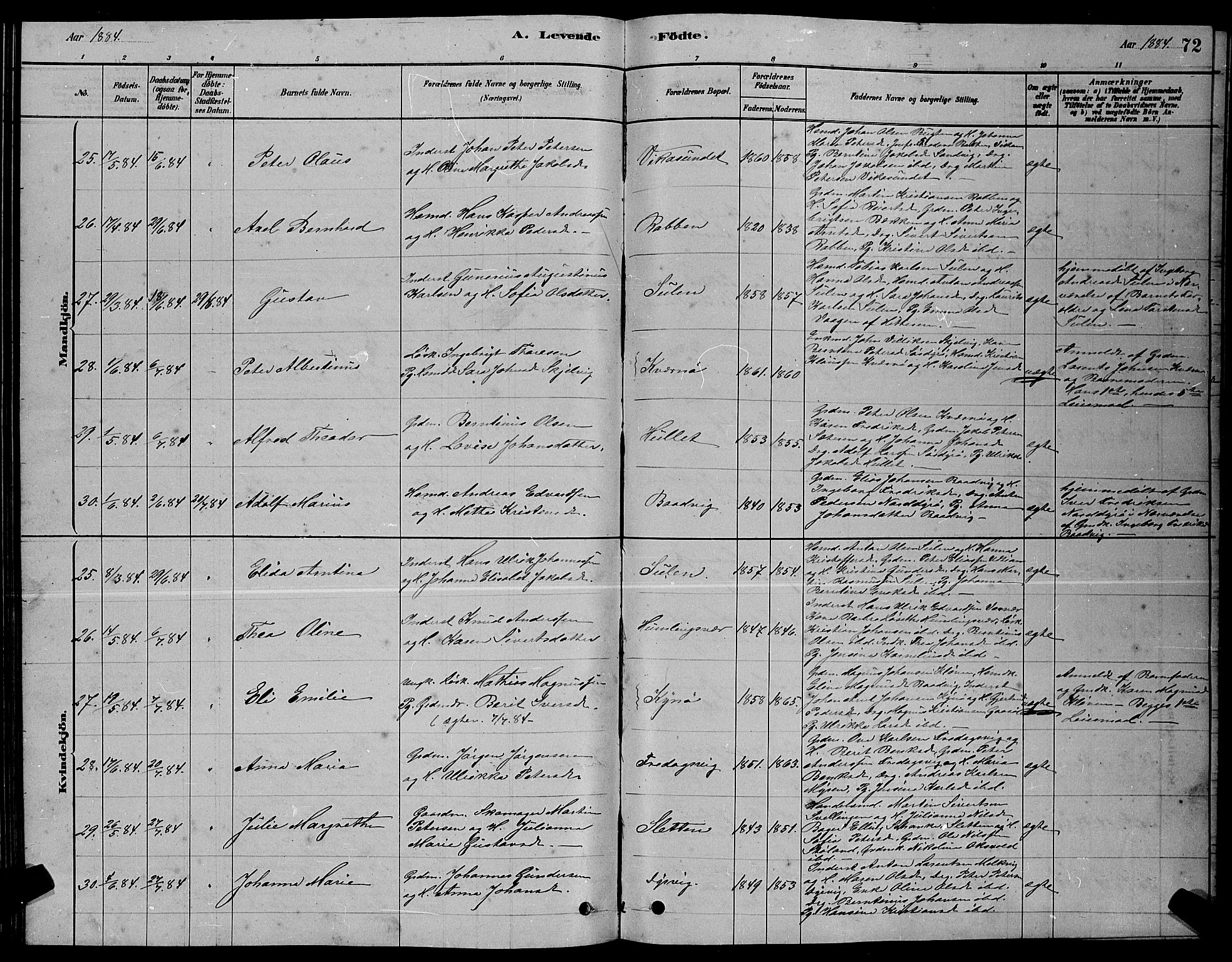 Ministerialprotokoller, klokkerbøker og fødselsregistre - Sør-Trøndelag, SAT/A-1456/640/L0585: Parish register (copy) no. 640C03, 1878-1891, p. 72