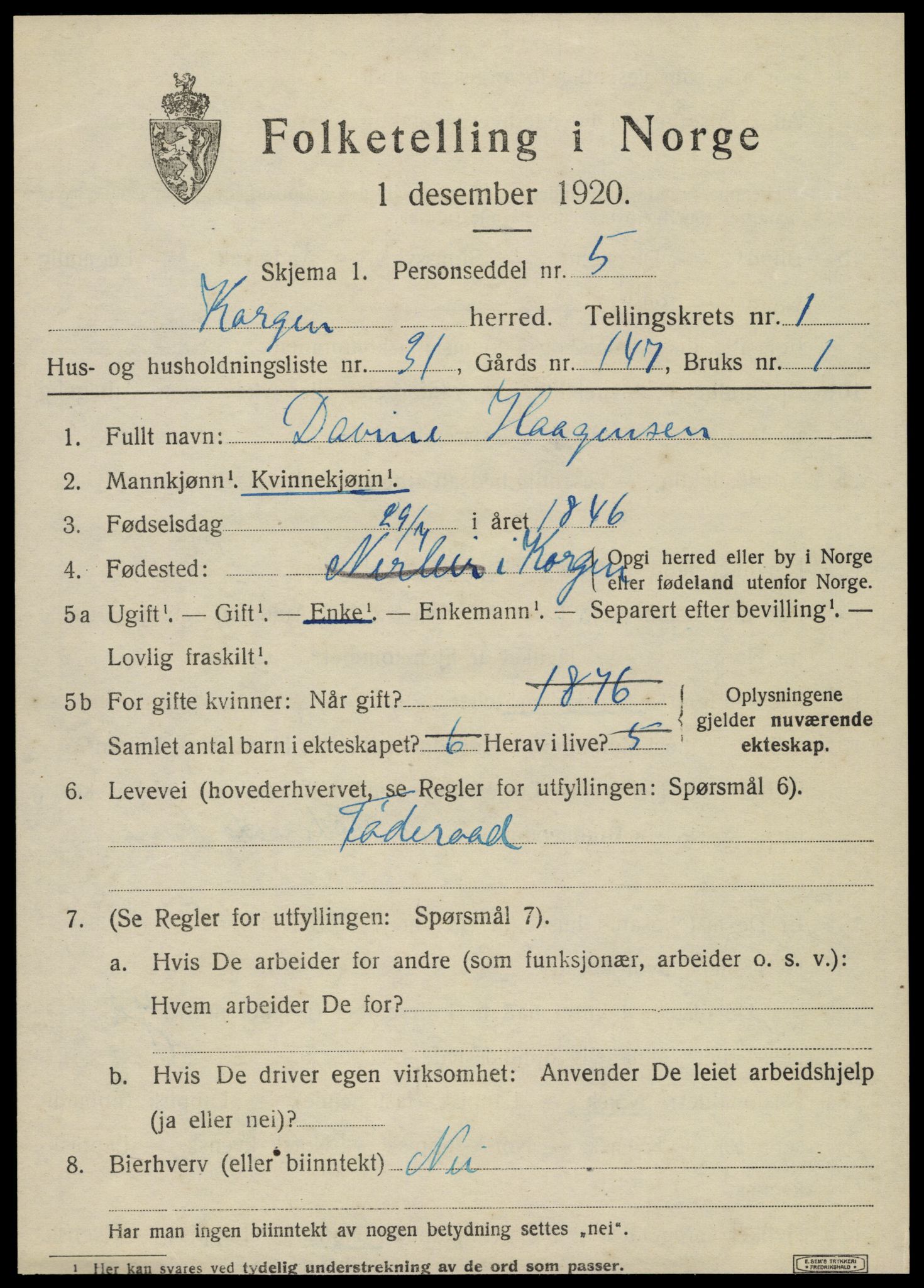 SAT, 1920 census for Korgen, 1920, p. 908