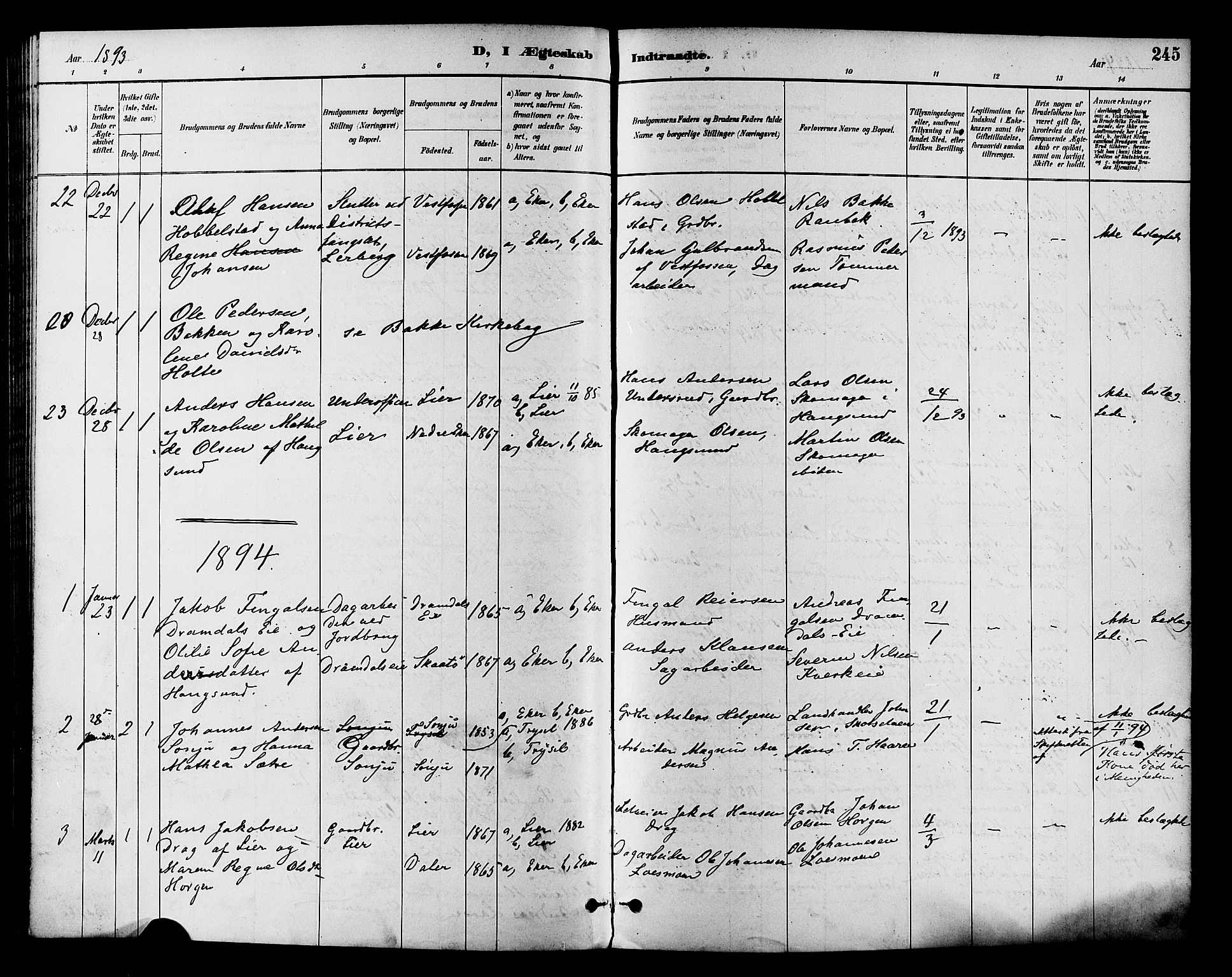 Eiker kirkebøker, SAKO/A-4/F/Fb/L0002: Parish register (official) no. II 2, 1889-1896, p. 245