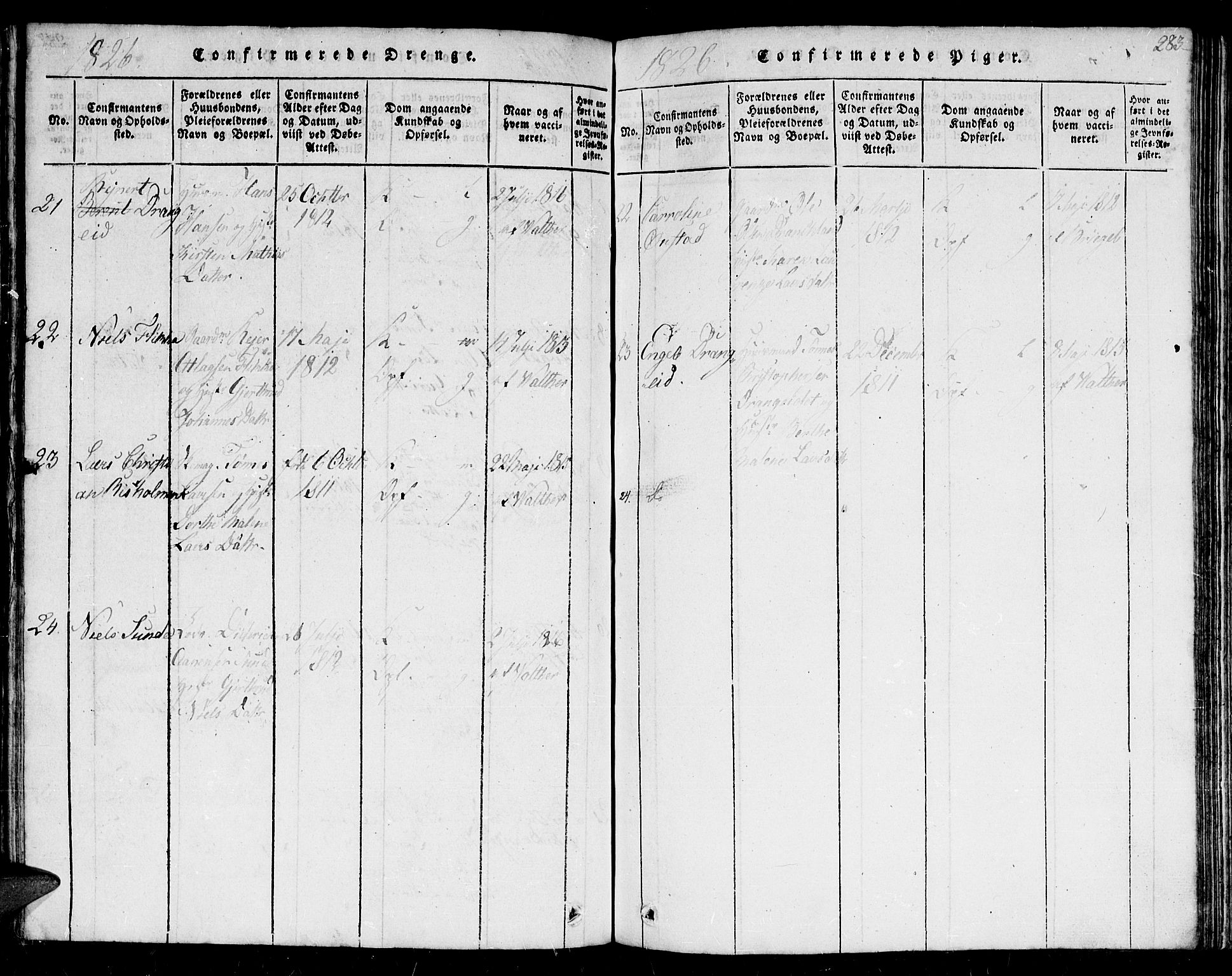 Flekkefjord sokneprestkontor, SAK/1111-0012/F/Fb/Fbc/L0003: Parish register (copy) no. B 3, 1815-1826, p. 283
