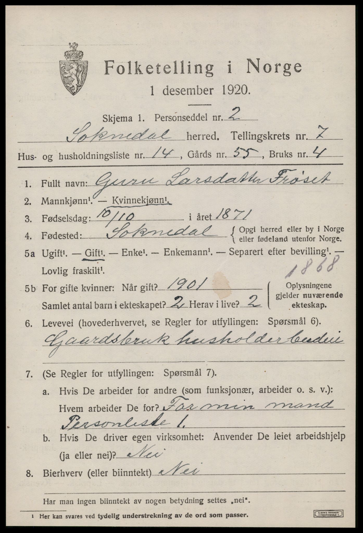 SAT, 1920 census for Soknedal, 1920, p. 3588