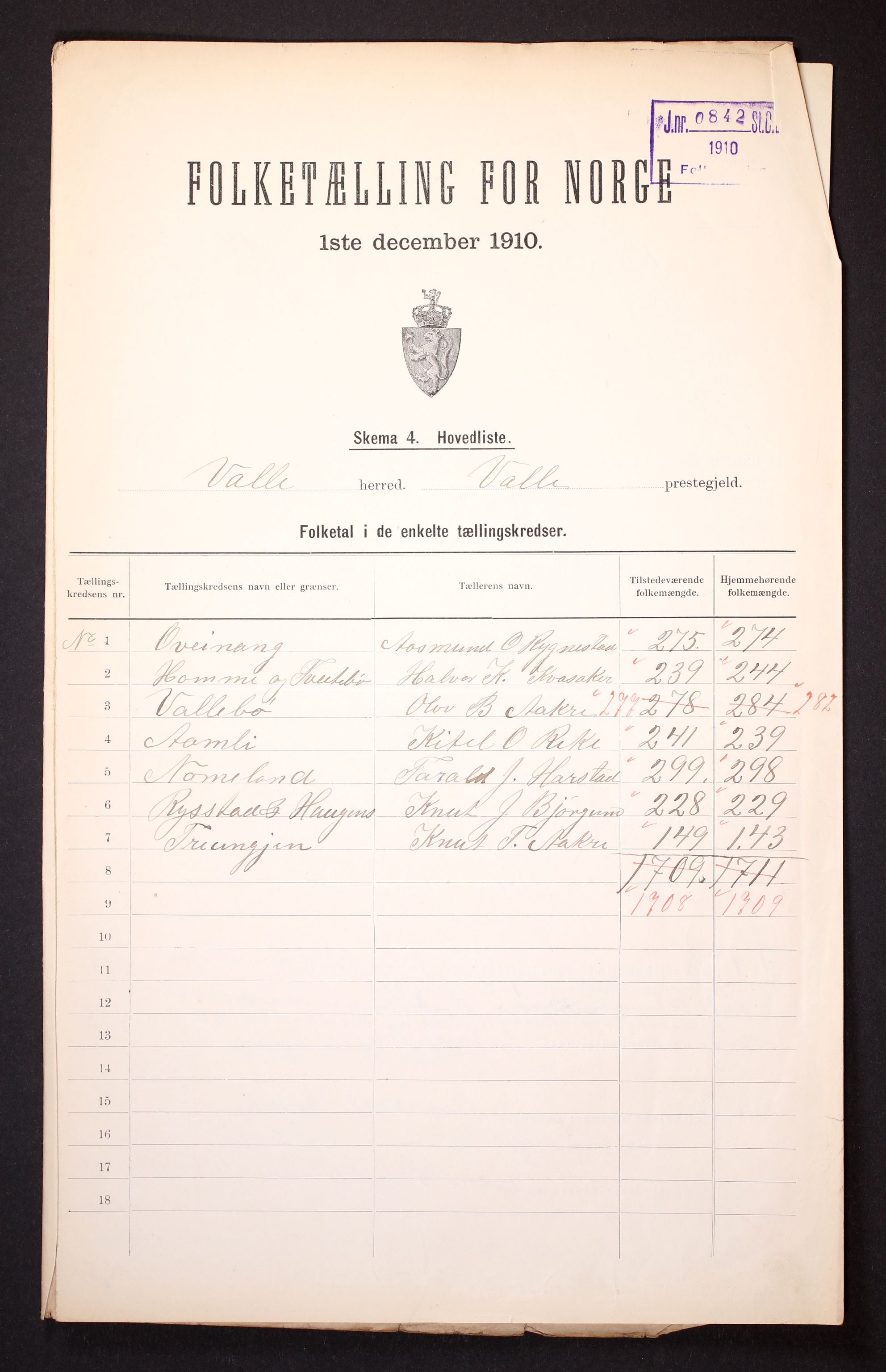 RA, 1910 census for Valle, 1910, p. 2