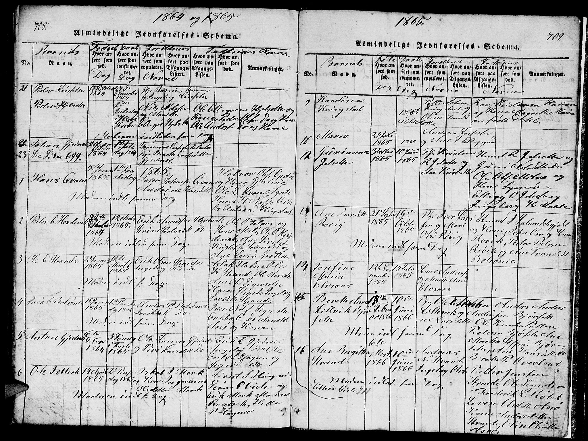 Ministerialprotokoller, klokkerbøker og fødselsregistre - Møre og Romsdal, SAT/A-1454/555/L0665: Parish register (copy) no. 555C01, 1818-1868, p. 708-709