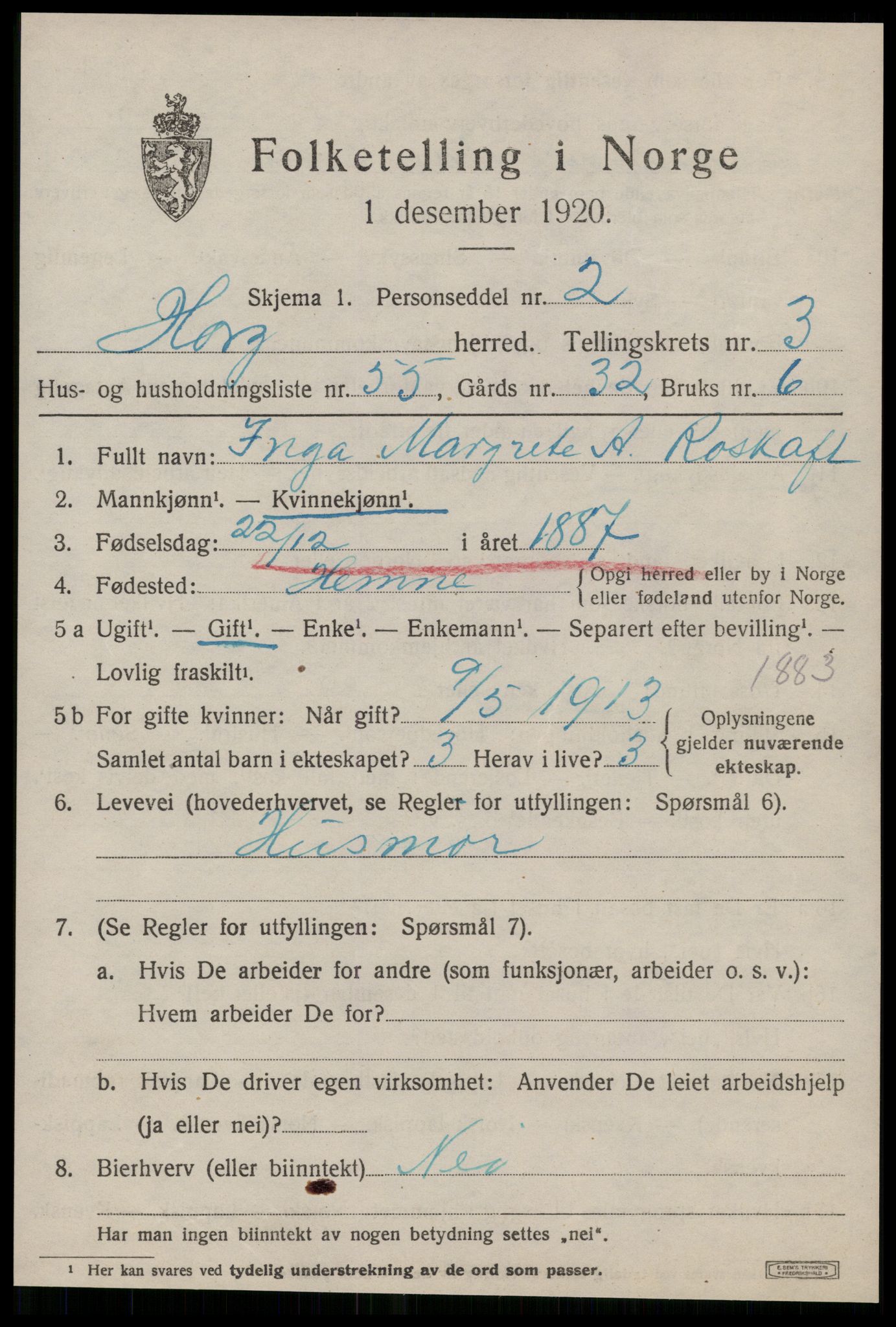 SAT, 1920 census for Horg, 1920, p. 3036