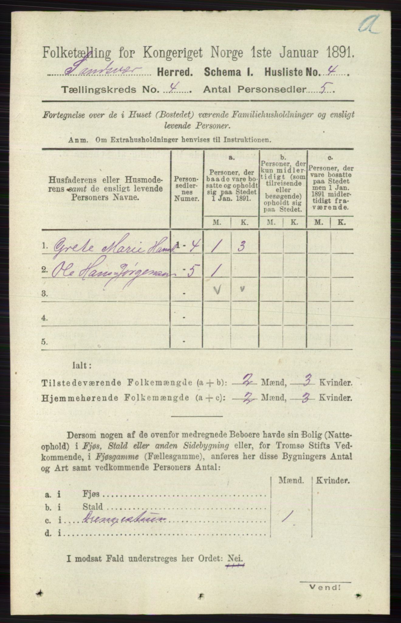 RA, 1891 census for 0629 Sandsvær, 1891, p. 1737