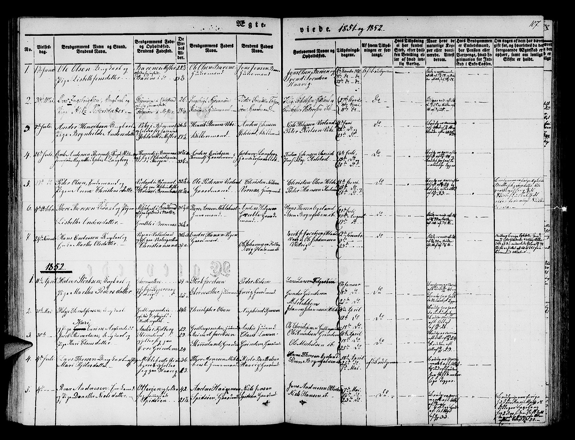Finnås sokneprestembete, SAB/A-99925/H/Ha/Hab/Haba/L0001: Parish register (copy) no. A 1, 1851-1873, p. 107