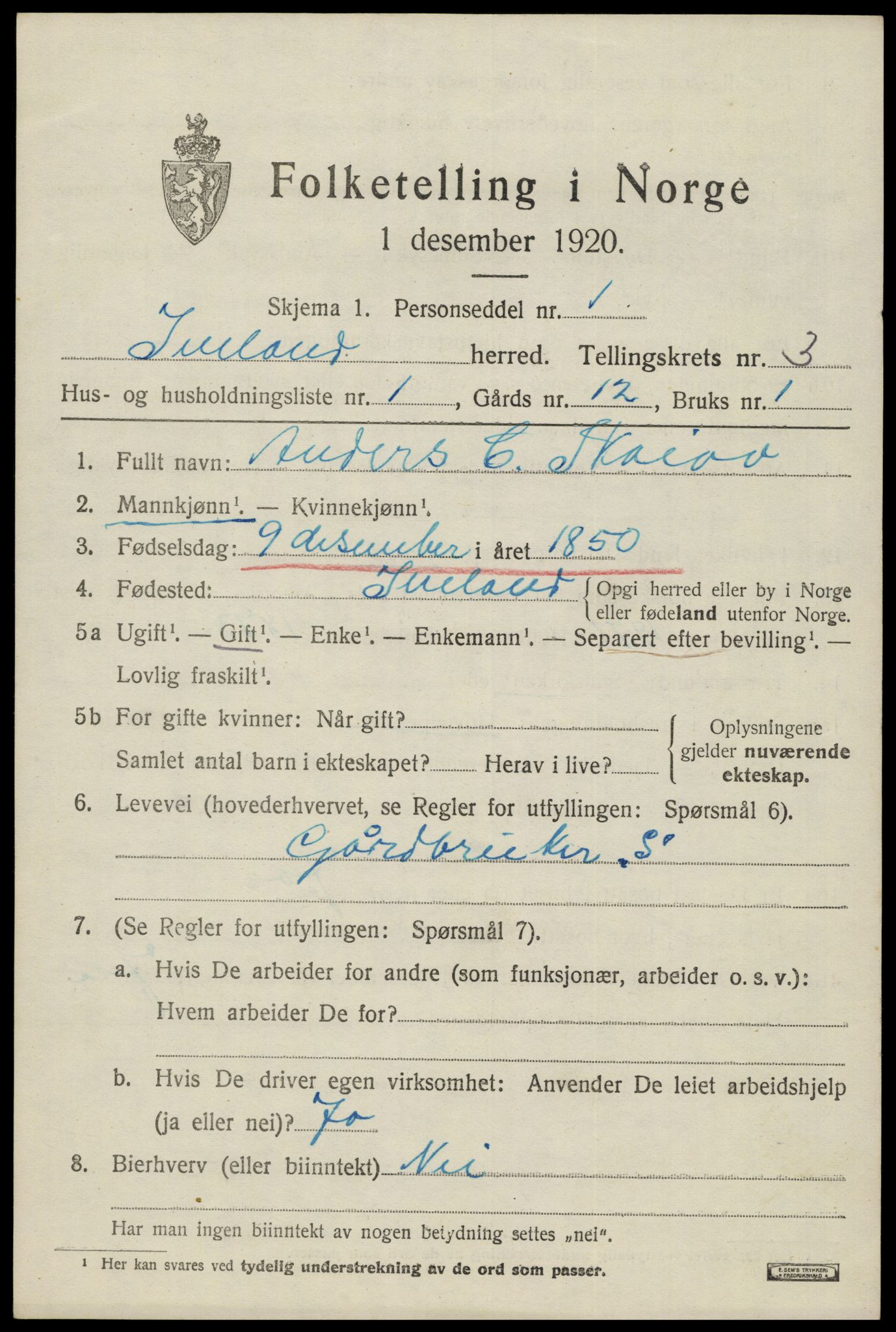 SAK, 1920 census for Iveland, 1920, p. 935