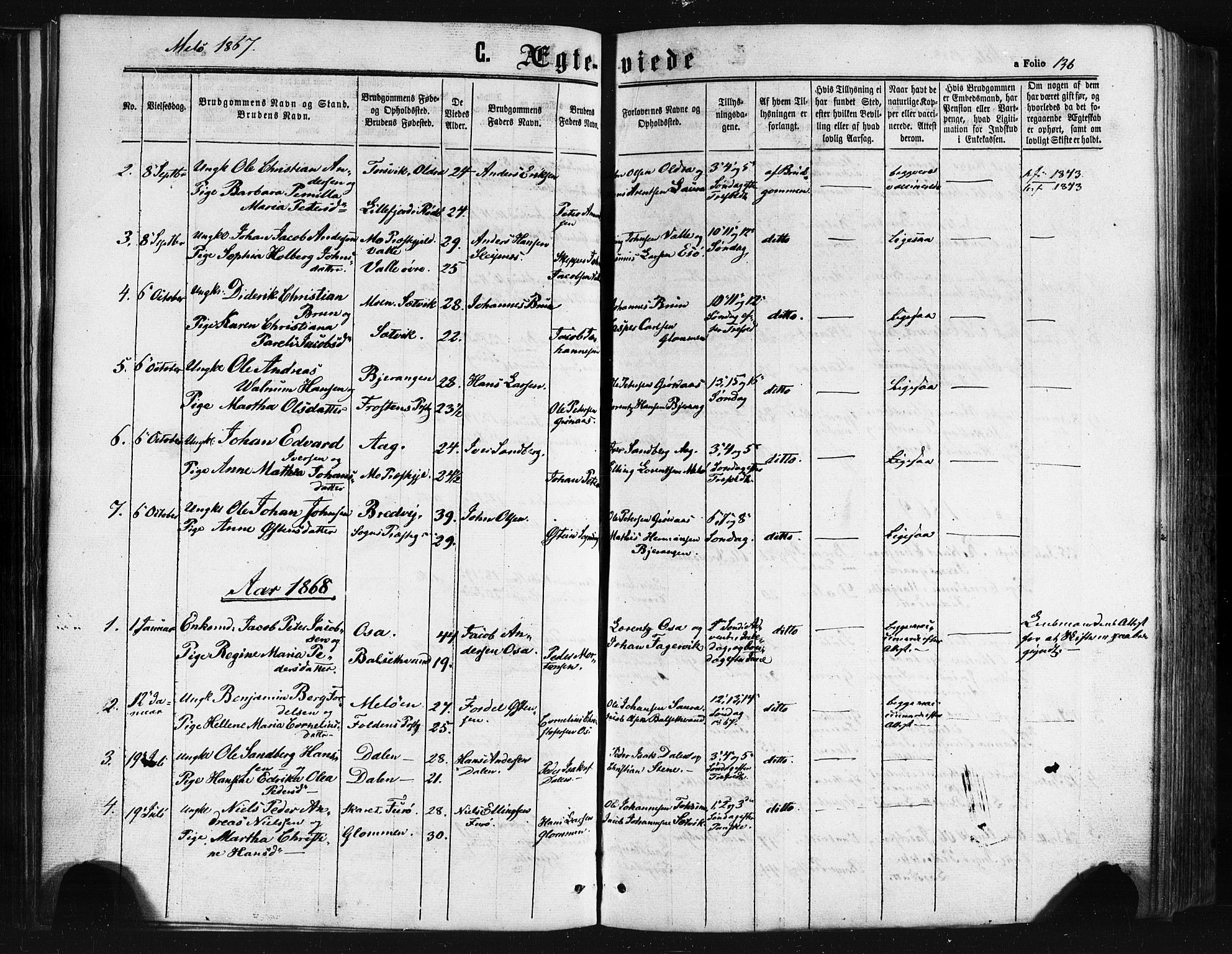 Ministerialprotokoller, klokkerbøker og fødselsregistre - Nordland, AV/SAT-A-1459/841/L0607: Parish register (official) no. 841A11 /2, 1863-1877, p. 136