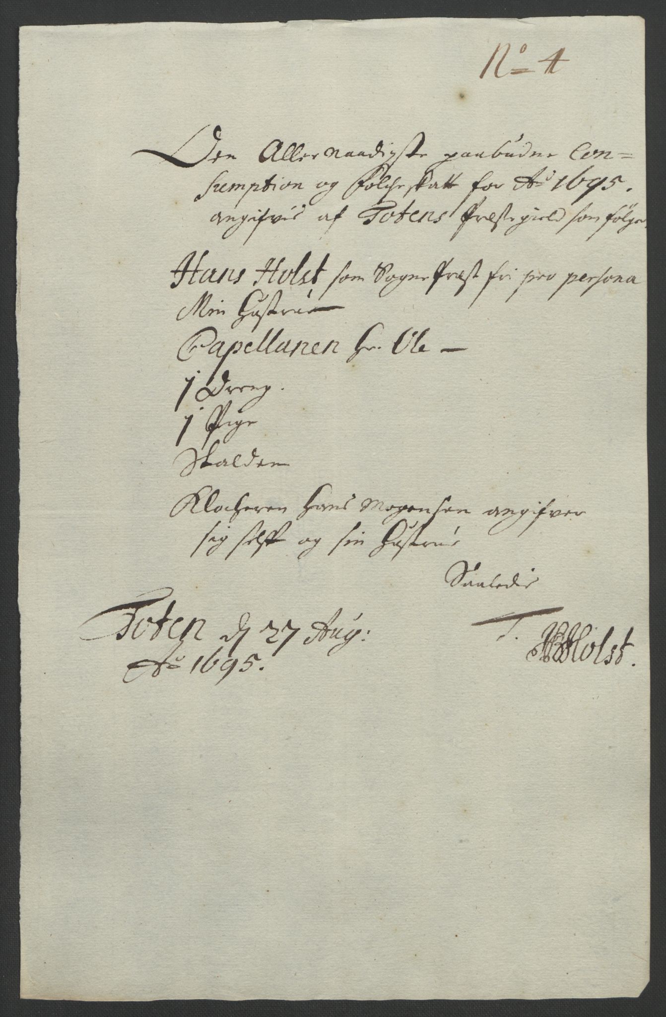 Rentekammeret inntil 1814, Reviderte regnskaper, Fogderegnskap, AV/RA-EA-4092/R18/L1293: Fogderegnskap Hadeland, Toten og Valdres, 1695, p. 131