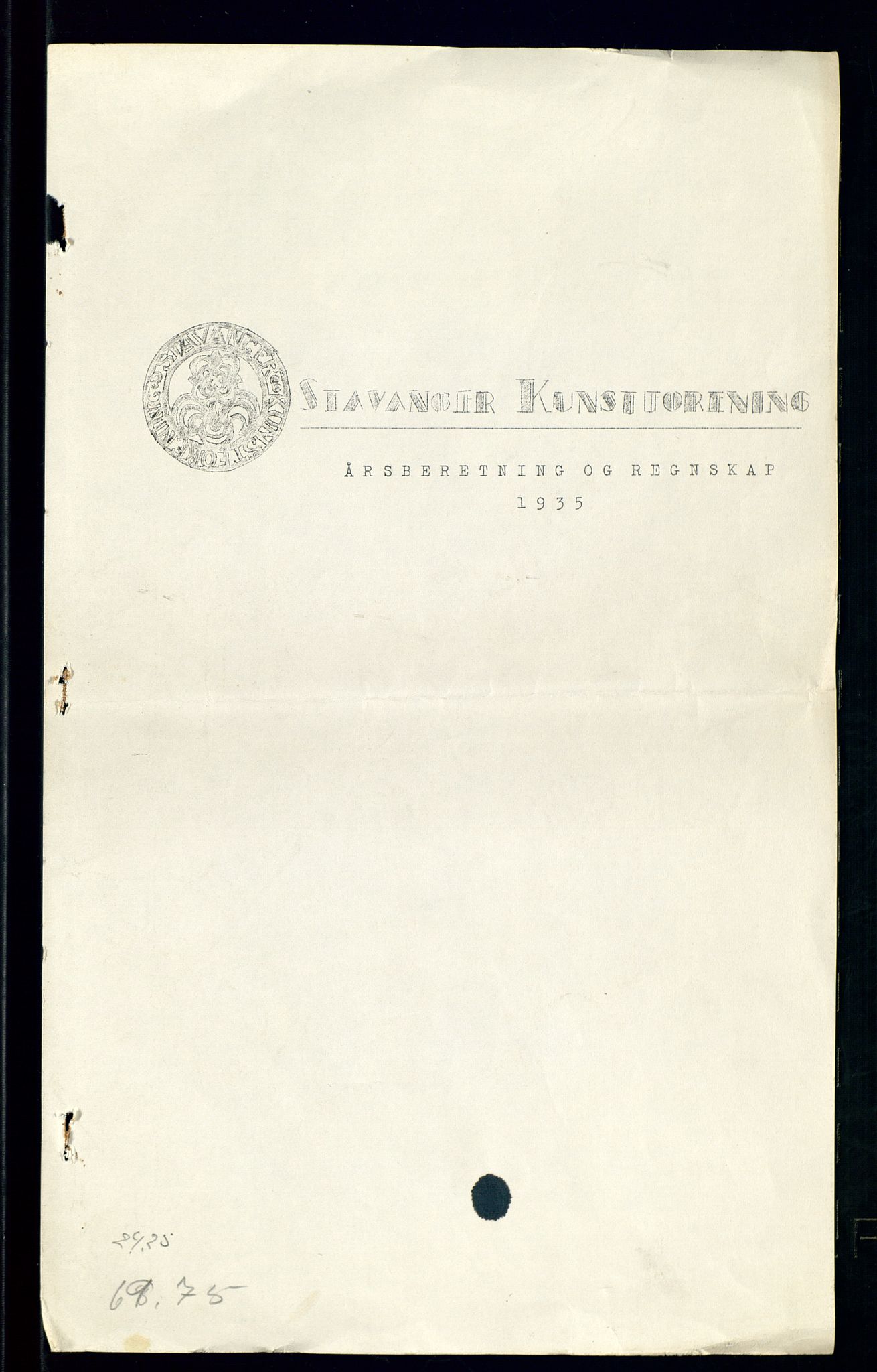 Pa 0481 - Stavanger Kunstforening, SAST/A-100677/A/L0005: Beretninger og styremøtepapirer, 1890-1990