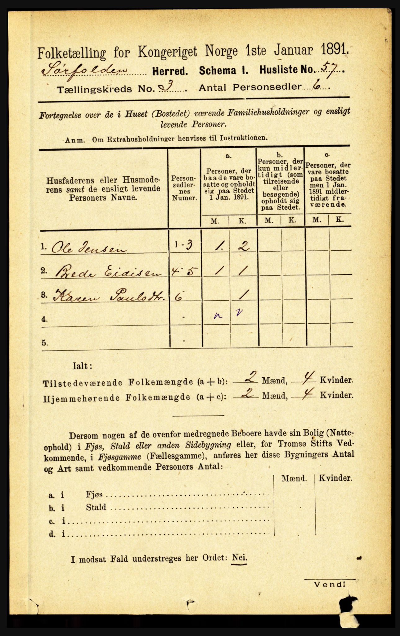 RA, 1891 census for 1845 Sørfold, 1891, p. 447