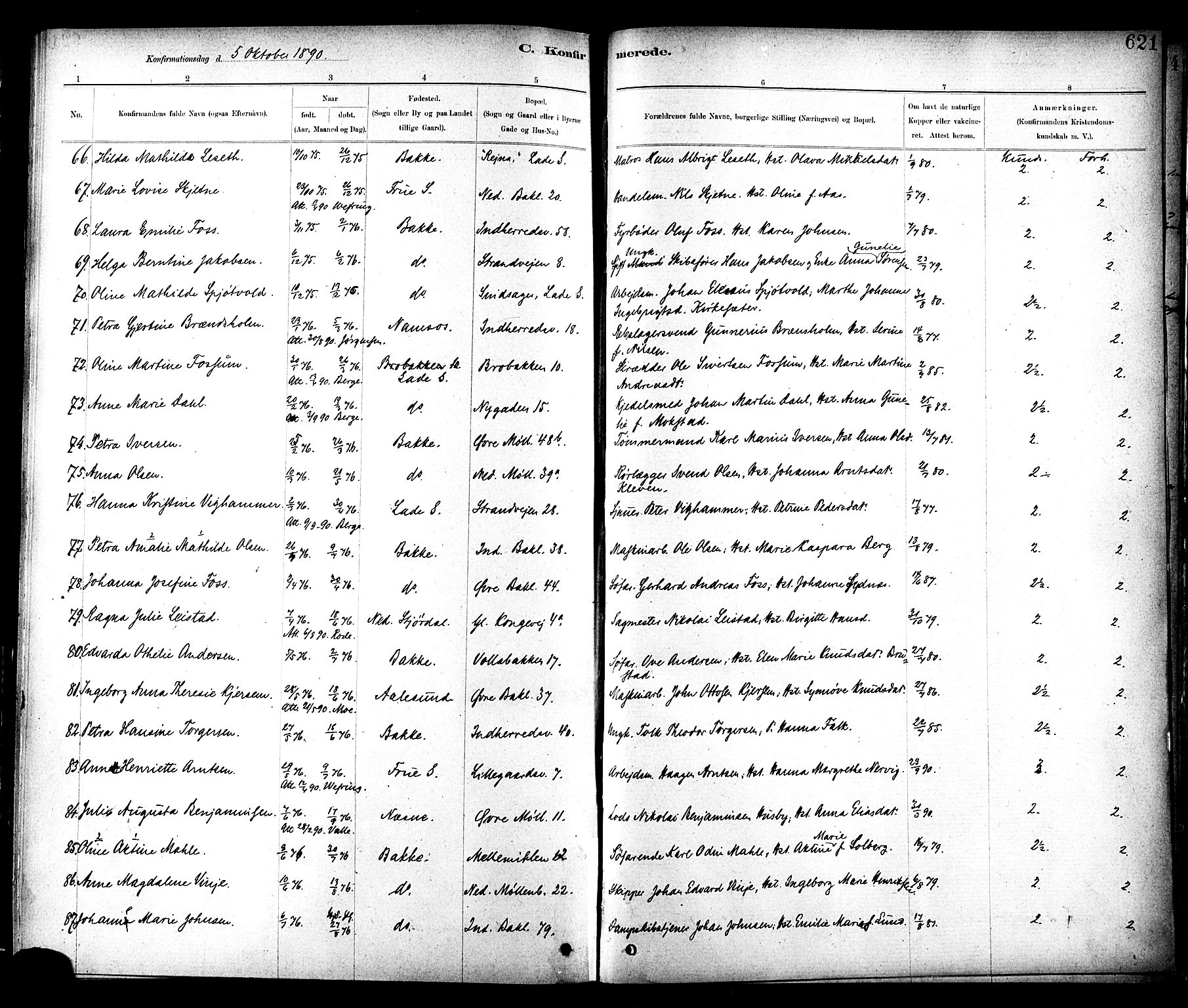 Ministerialprotokoller, klokkerbøker og fødselsregistre - Sør-Trøndelag, SAT/A-1456/604/L0188: Parish register (official) no. 604A09, 1878-1892, p. 621