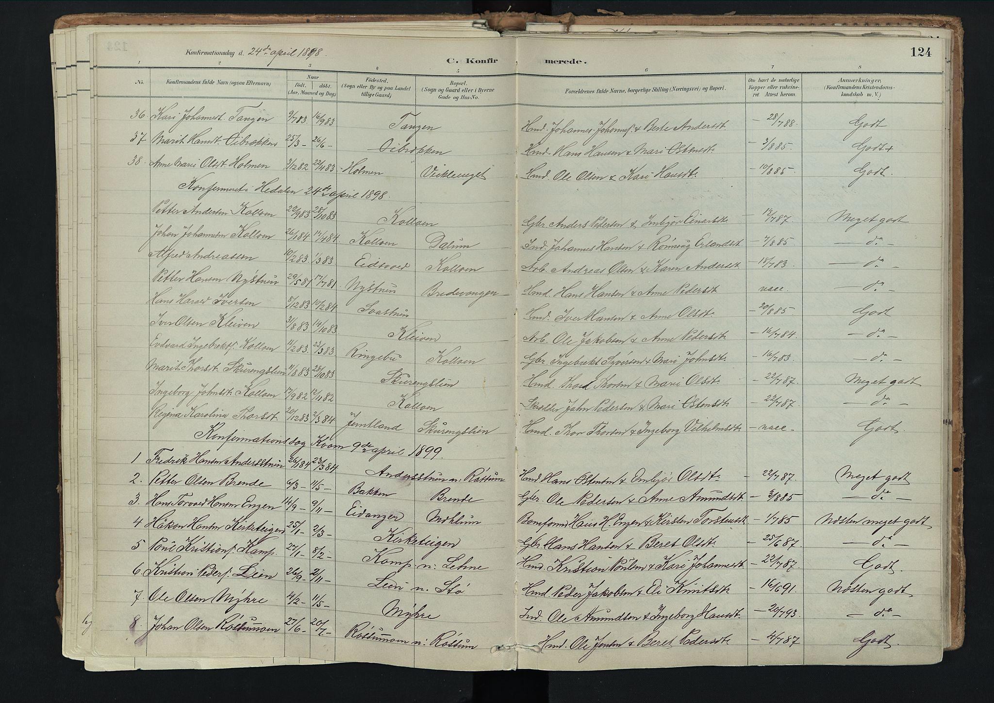Nord-Fron prestekontor, SAH/PREST-080/H/Ha/Haa/L0003: Parish register (official) no. 3, 1884-1914, p. 124