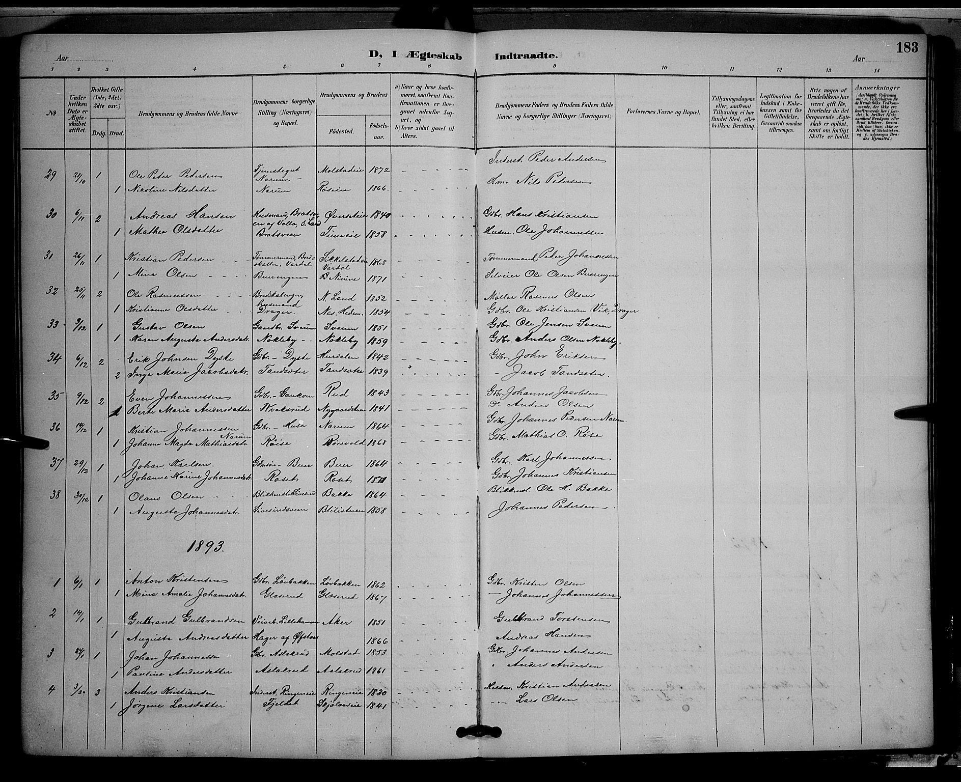 Vestre Toten prestekontor, SAH/PREST-108/H/Ha/Hab/L0009: Parish register (copy) no. 9, 1888-1900, p. 183