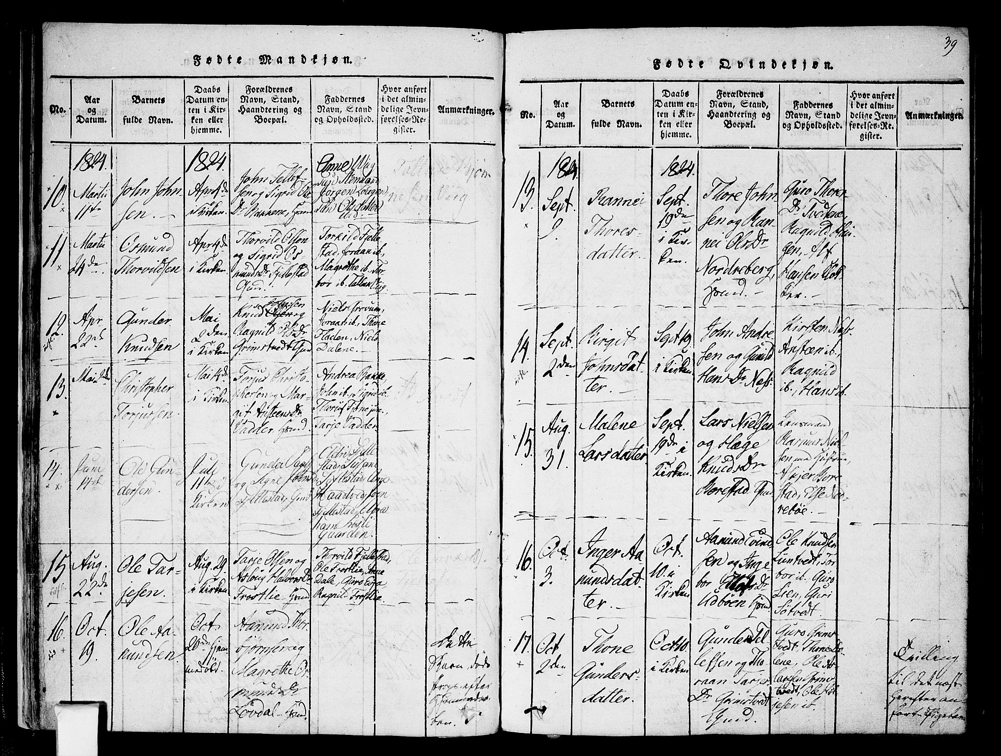 Nissedal kirkebøker, SAKO/A-288/F/Fa/L0002: Parish register (official) no. I 2, 1814-1845, p. 39