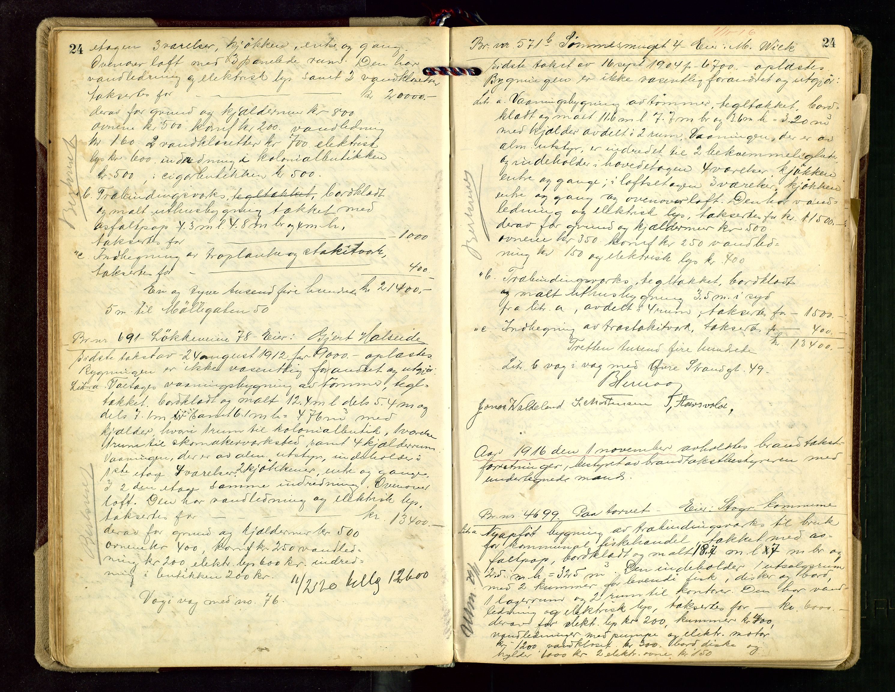 Norges Brannkasse Stavanger, AV/SAST-A-102143/F/Fd/L0015: Branntaksprotokoll nr. 26, 1916-1918, p. 24