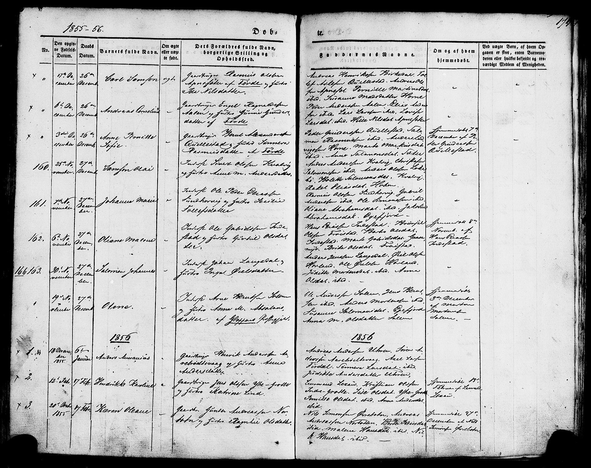 Kinn sokneprestembete, AV/SAB-A-80801/H/Haa/Haaa/L0005: Parish register (official) no. A 5, 1841-1857, p. 174