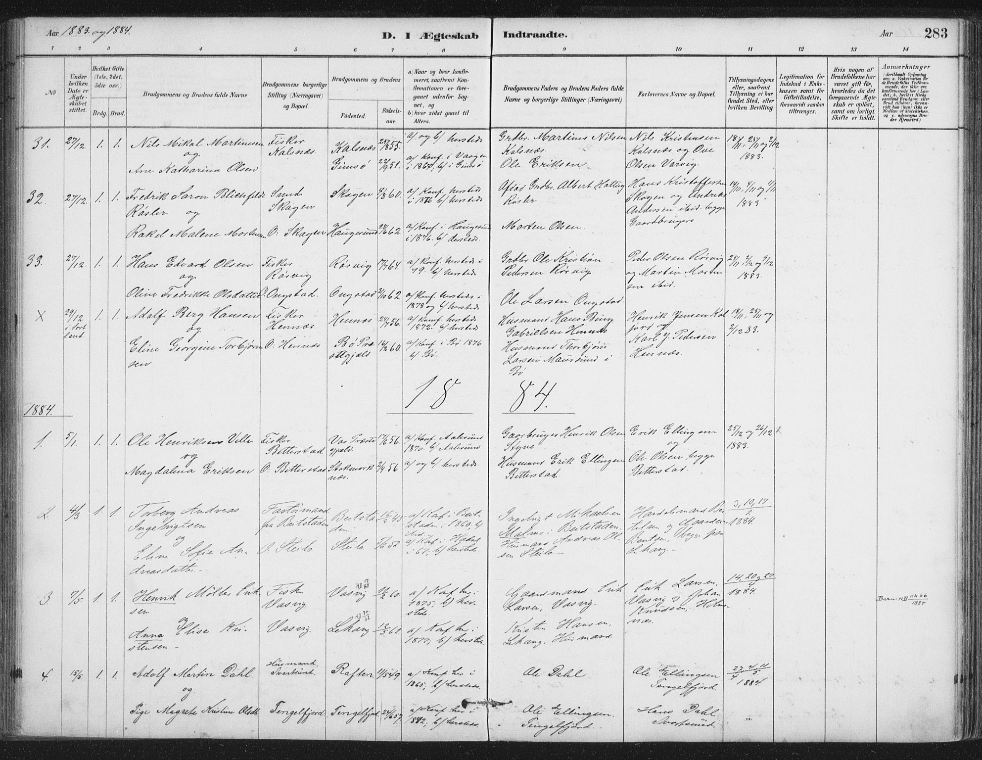 Ministerialprotokoller, klokkerbøker og fødselsregistre - Nordland, SAT/A-1459/888/L1244: Parish register (official) no. 888A10, 1880-1890, p. 283
