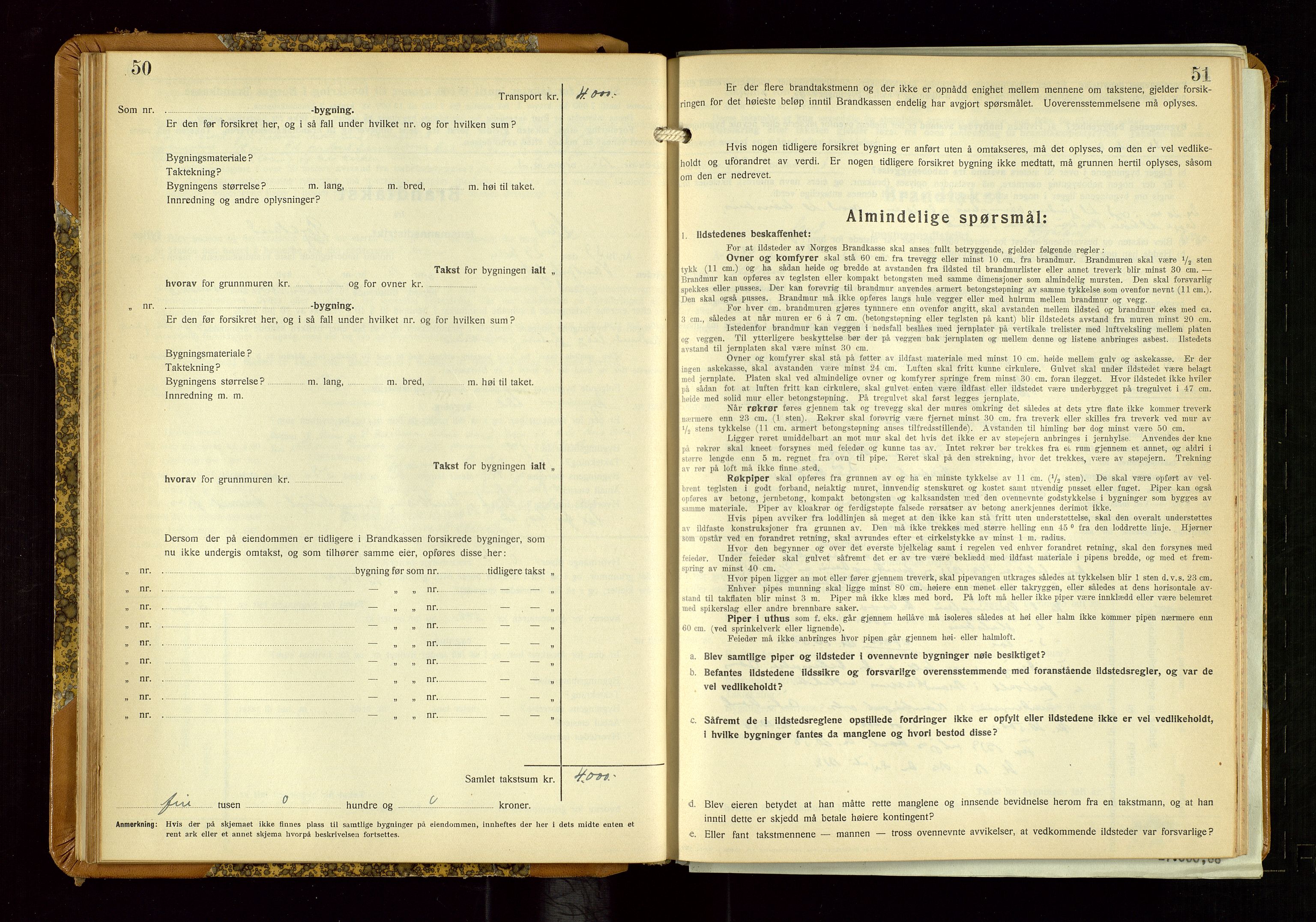 Sand lensmannskontor, AV/SAST-A-100415/Goc/L0002: "Brandtaxationsprotokol", 1936-1952, p. 50-51