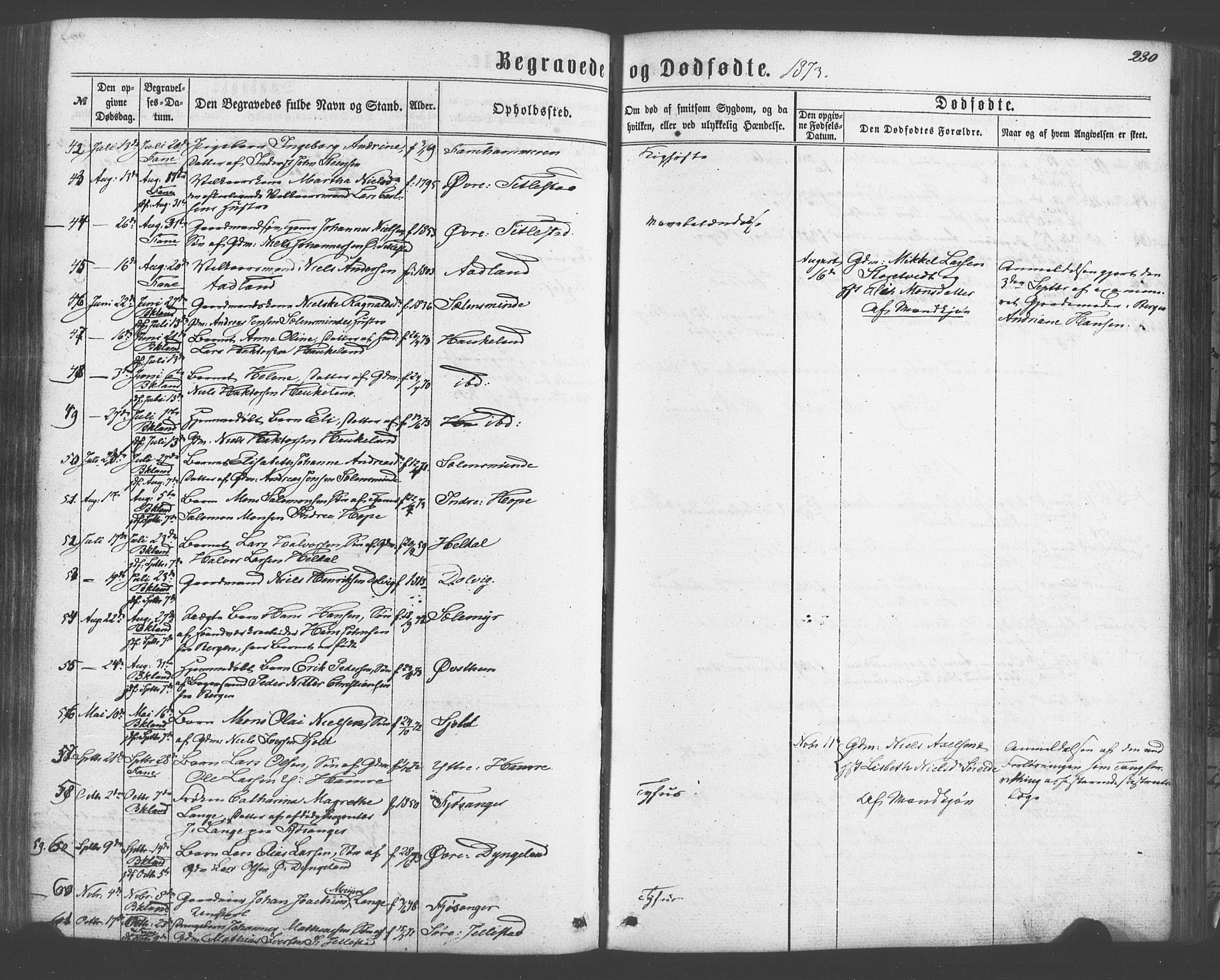 Fana Sokneprestembete, SAB/A-75101/H/Haa/Haaa/L0012: Parish register (official) no. A 12, 1862-1878, p. 230