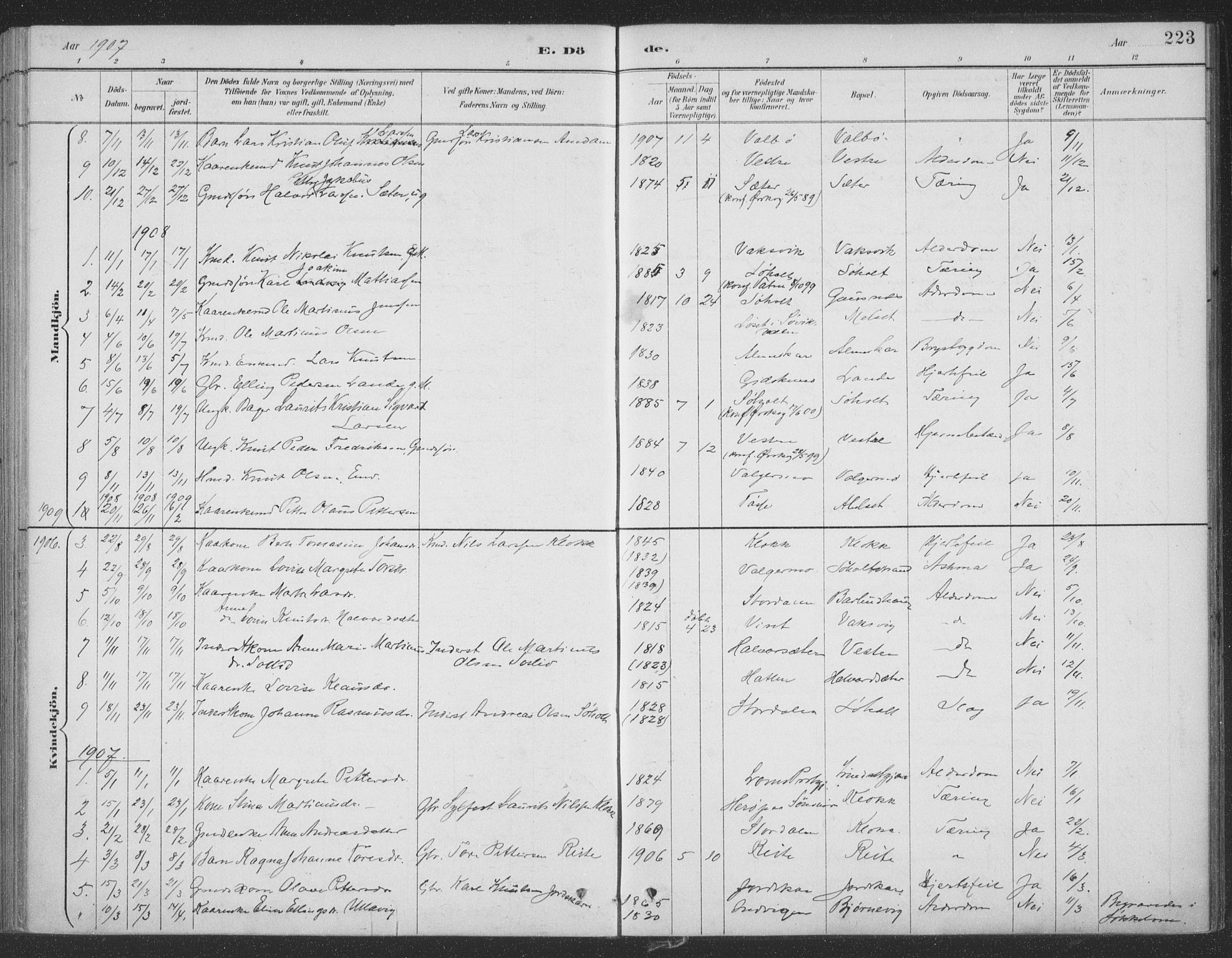 Ministerialprotokoller, klokkerbøker og fødselsregistre - Møre og Romsdal, SAT/A-1454/522/L0316: Parish register (official) no. 522A11, 1890-1911, p. 223