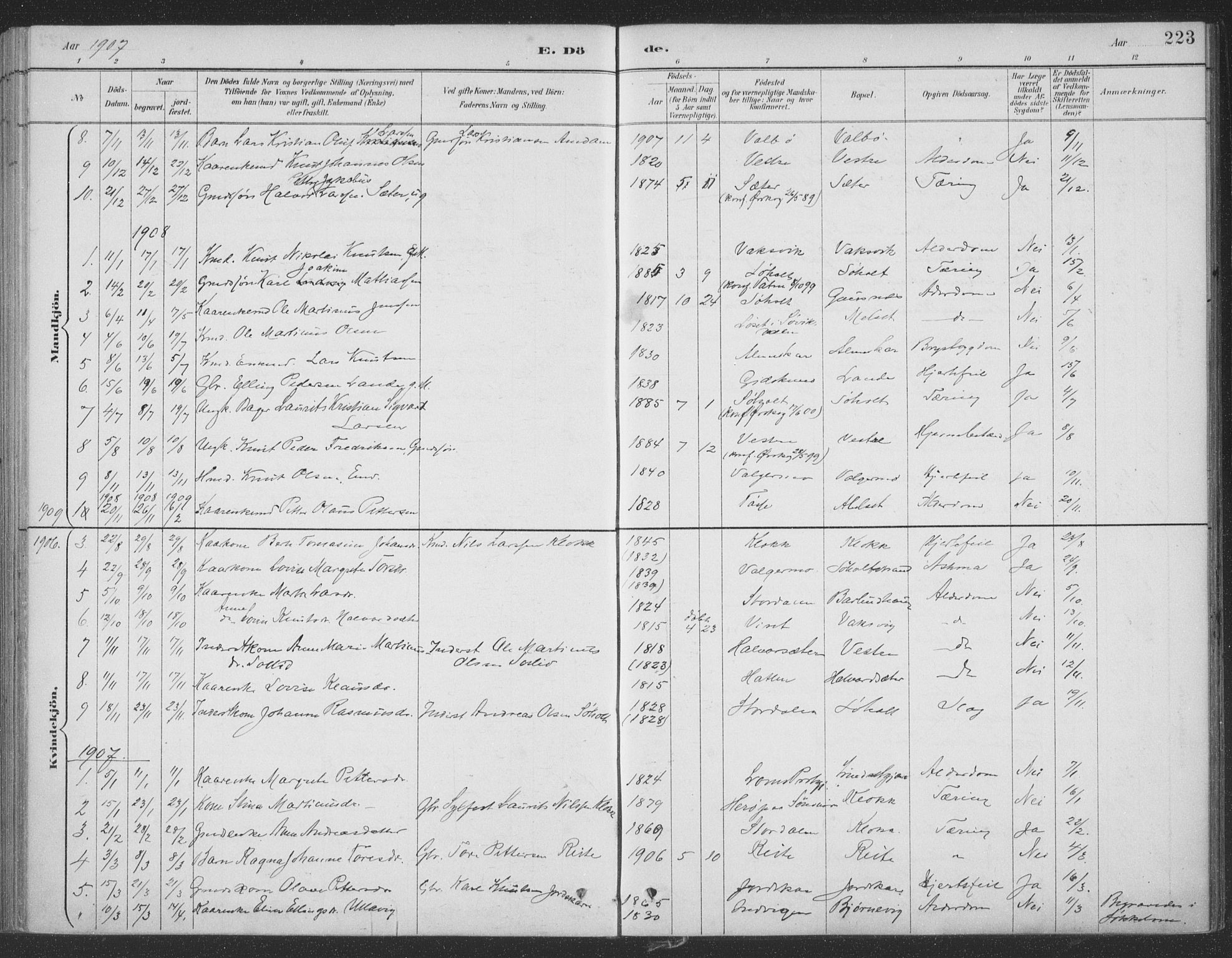 Ministerialprotokoller, klokkerbøker og fødselsregistre - Møre og Romsdal, AV/SAT-A-1454/522/L0316: Parish register (official) no. 522A11, 1890-1911, p. 223