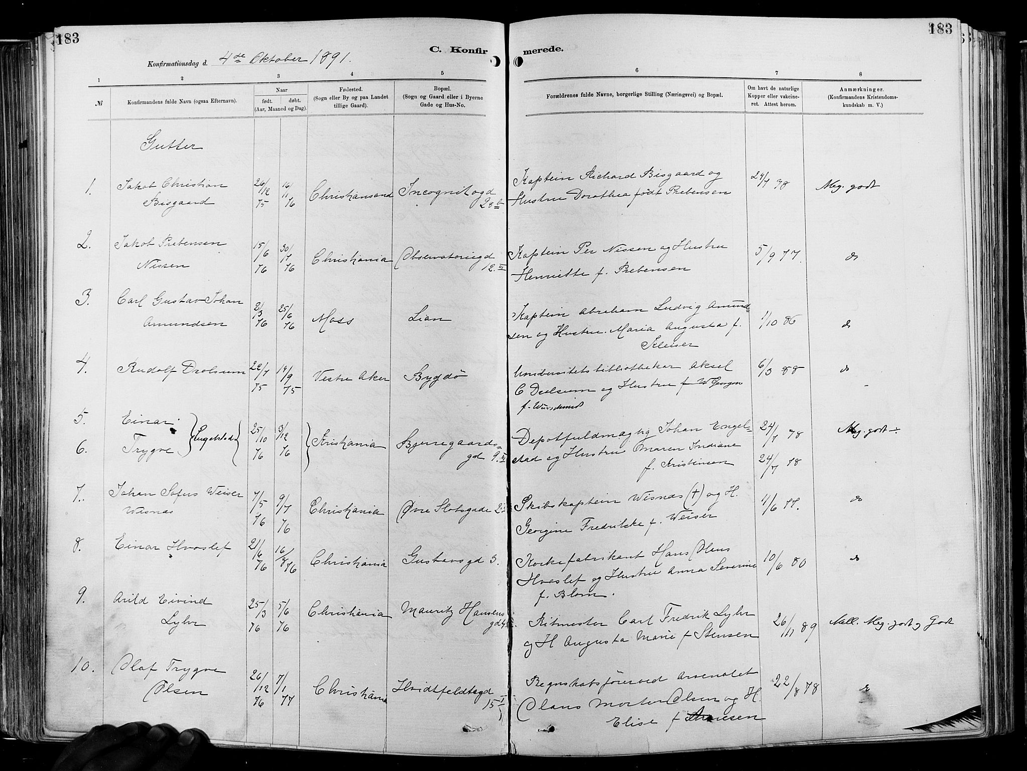 Garnisonsmenigheten Kirkebøker, AV/SAO-A-10846/F/Fa/L0012: Parish register (official) no. 12, 1880-1893, p. 183