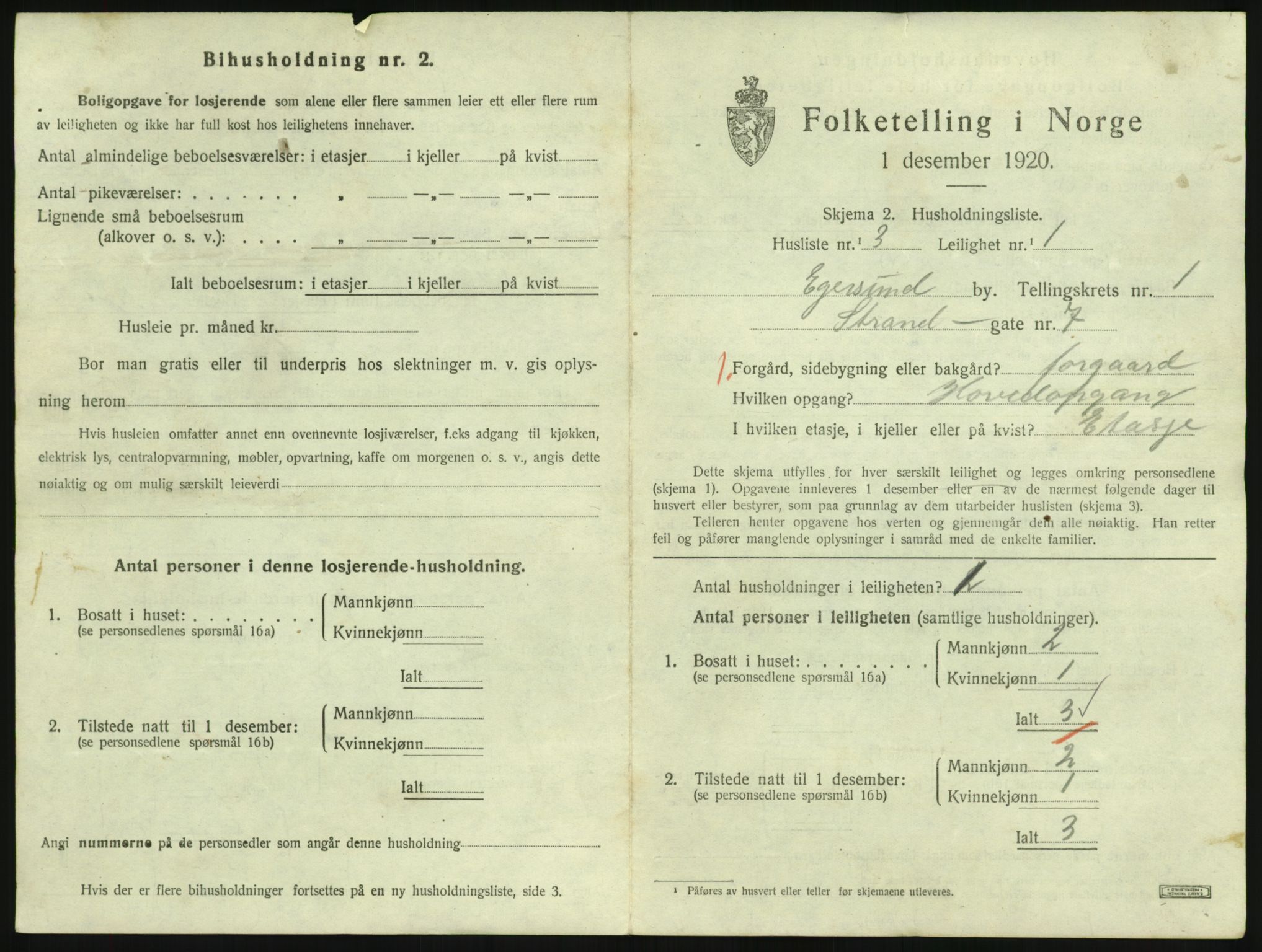 SAST, 1920 census for Egersund town, 1920, p. 1050