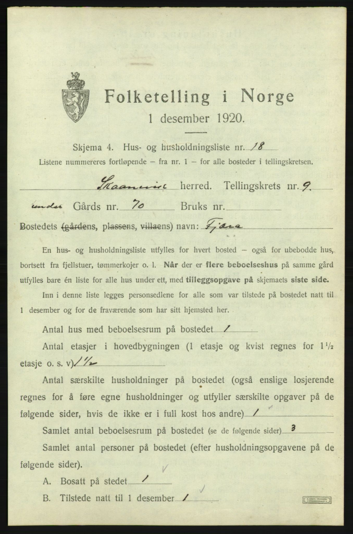 SAB, 1920 census for Skånevik, 1920, p. 1157