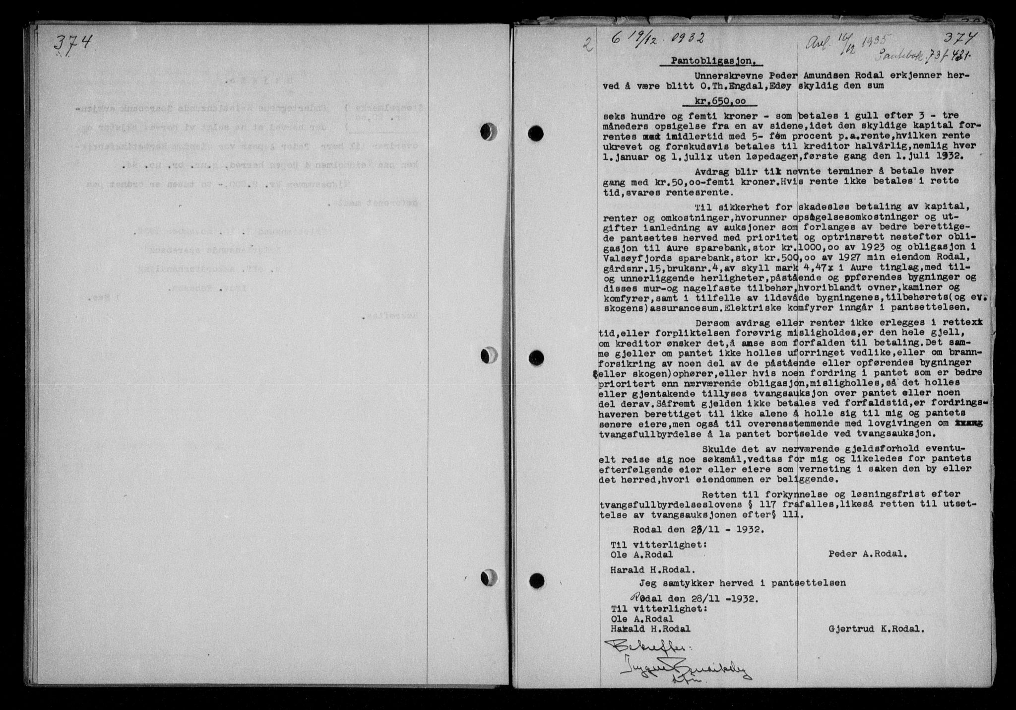 Nordmøre sorenskriveri, AV/SAT-A-4132/1/2/2Ca/L0076: Mortgage book no. 66, 1932-1933, Deed date: 19.12.1932