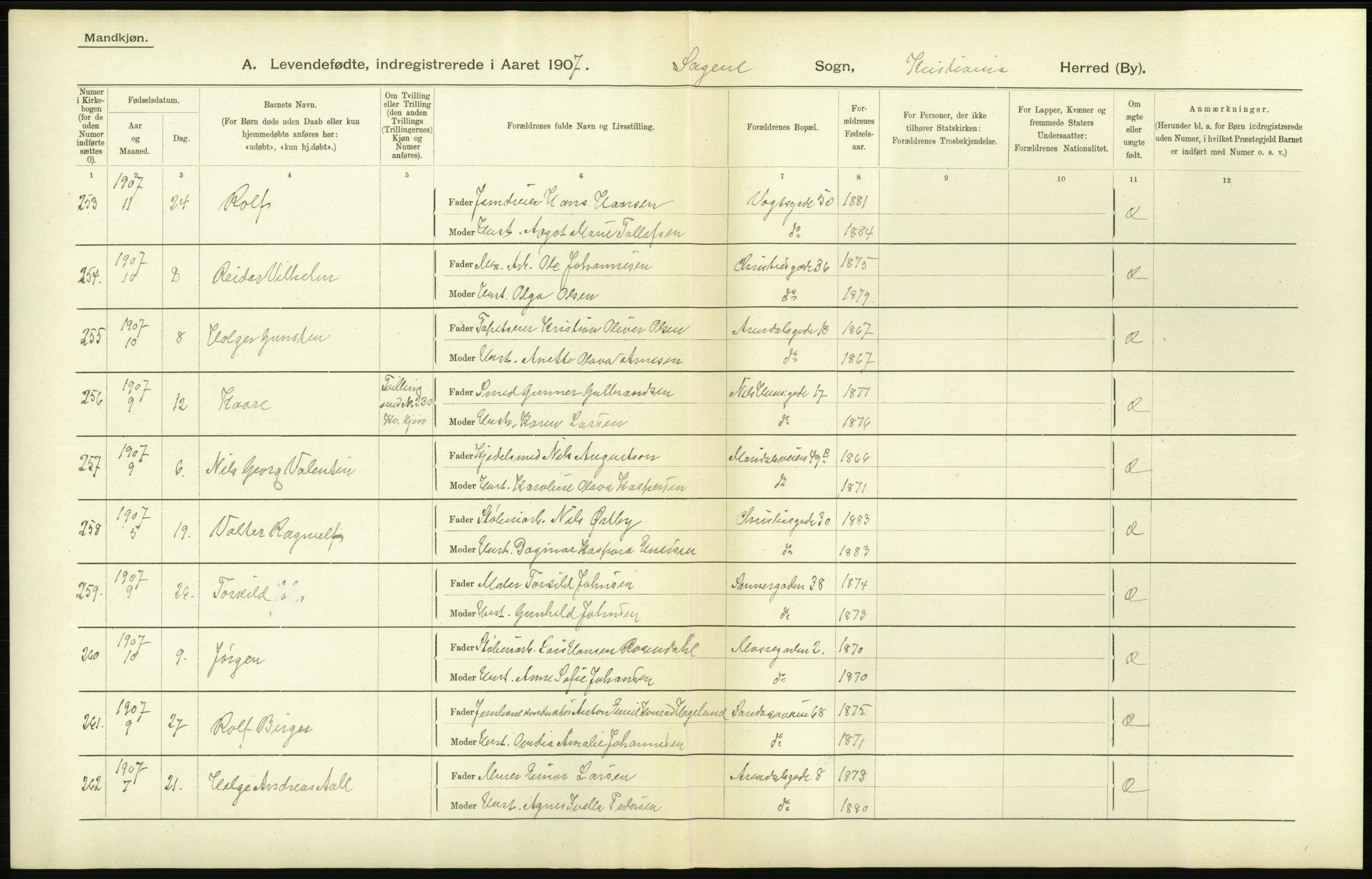 Statistisk sentralbyrå, Sosiodemografiske emner, Befolkning, AV/RA-S-2228/D/Df/Dfa/Dfae/L0006: Kristiania: Levendefødte menn og kvinner., 1907, p. 680