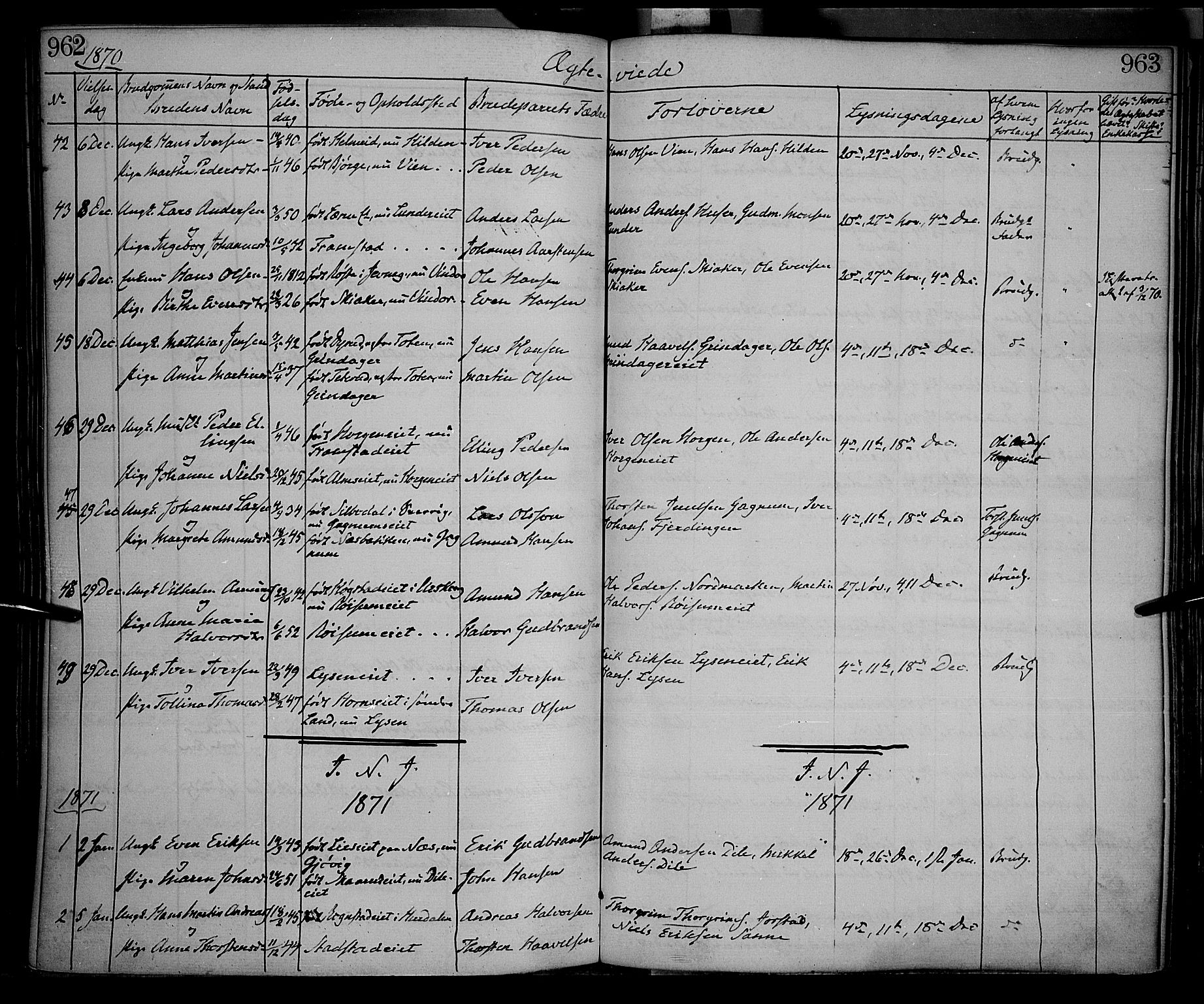 Gran prestekontor, SAH/PREST-112/H/Ha/Haa/L0012: Parish register (official) no. 12, 1856-1874, p. 962-963
