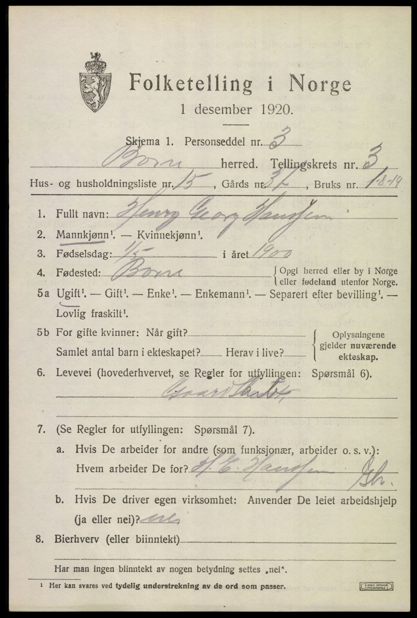 SAKO, 1920 census for Borre, 1920, p. 6204