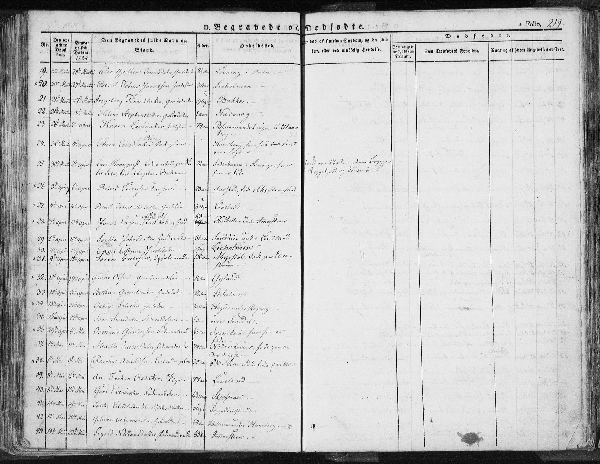 Sokndal sokneprestkontor, AV/SAST-A-101808: Parish register (official) no. A 7.1, 1826-1842, p. 219