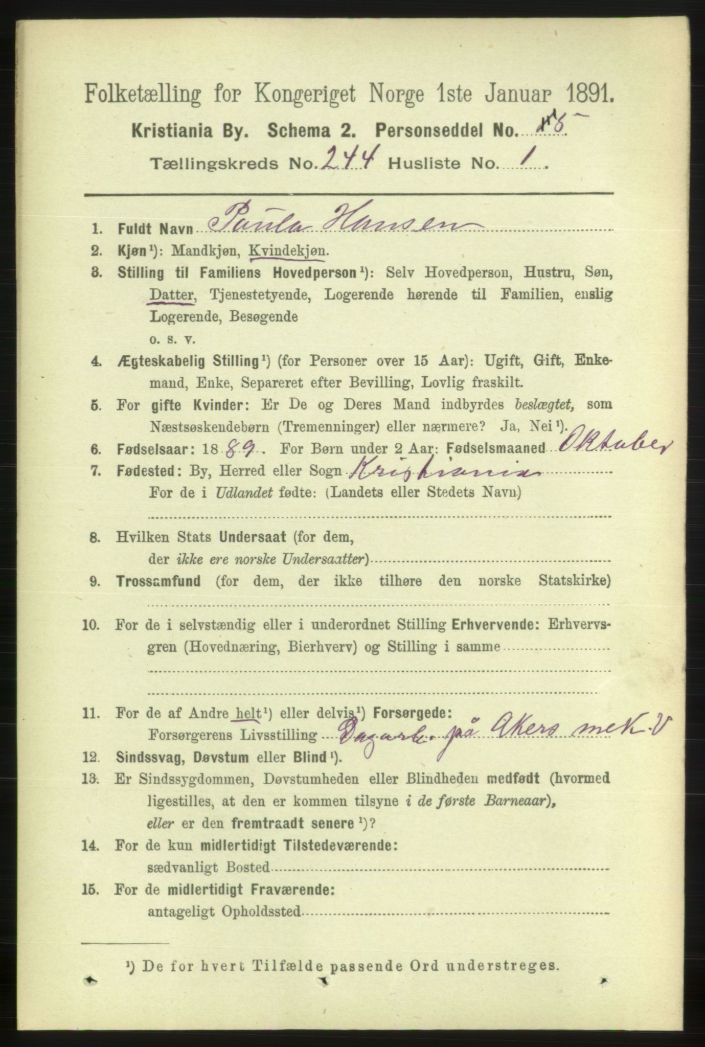 RA, 1891 census for 0301 Kristiania, 1891, p. 148455