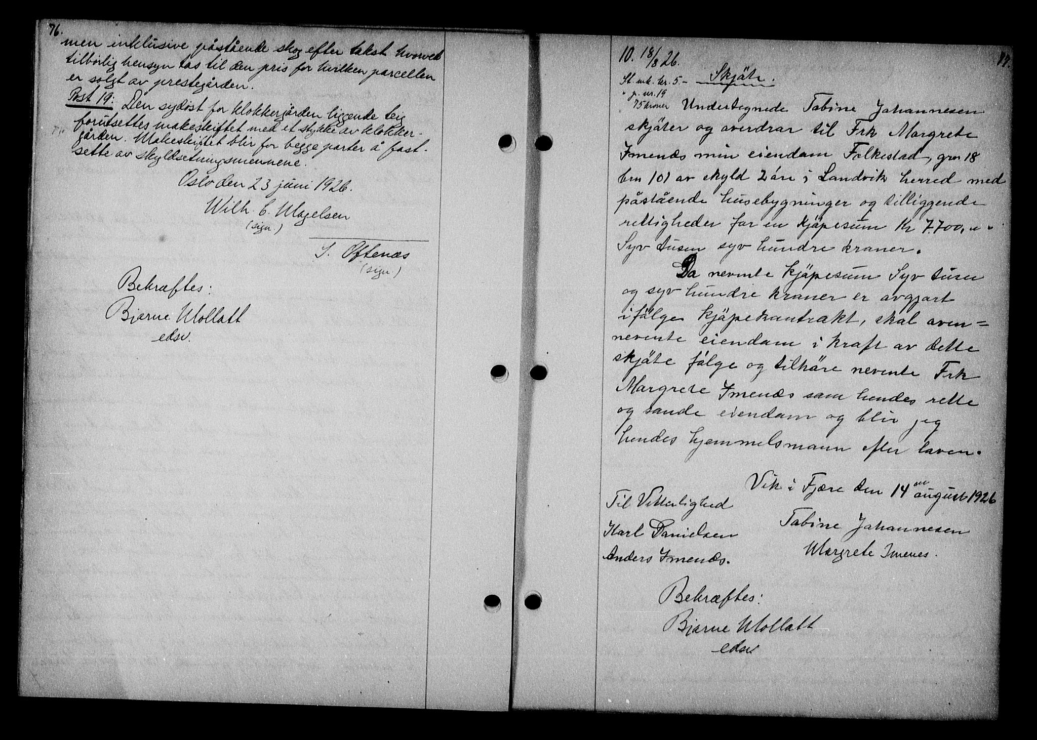 Vestre Nedenes/Sand sorenskriveri, AV/SAK-1221-0010/G/Gb/Gba/L0036: Mortgage book no. 62, 1926-1928, p. 76-77
