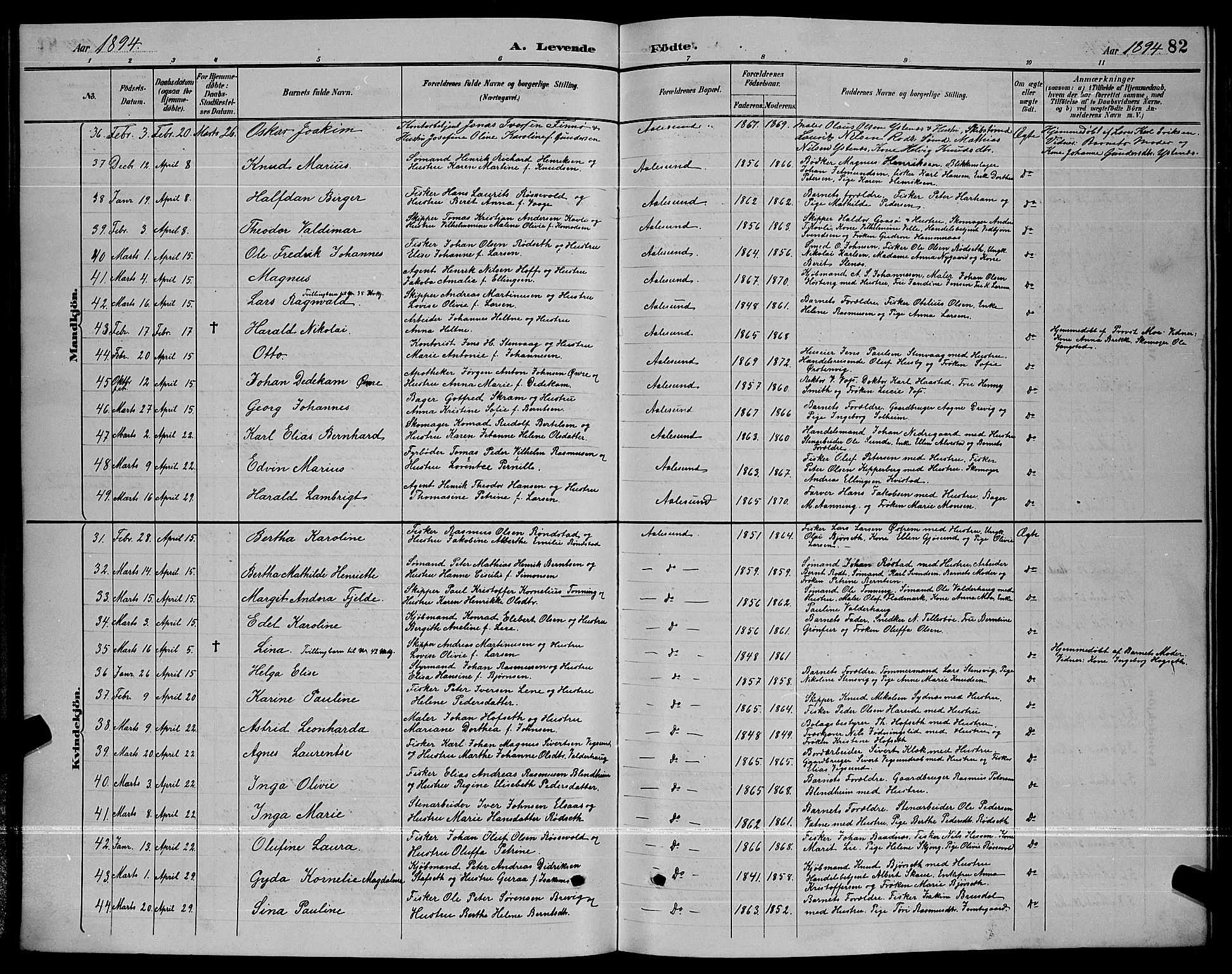 Ministerialprotokoller, klokkerbøker og fødselsregistre - Møre og Romsdal, AV/SAT-A-1454/529/L0467: Parish register (copy) no. 529C04, 1889-1897, p. 82