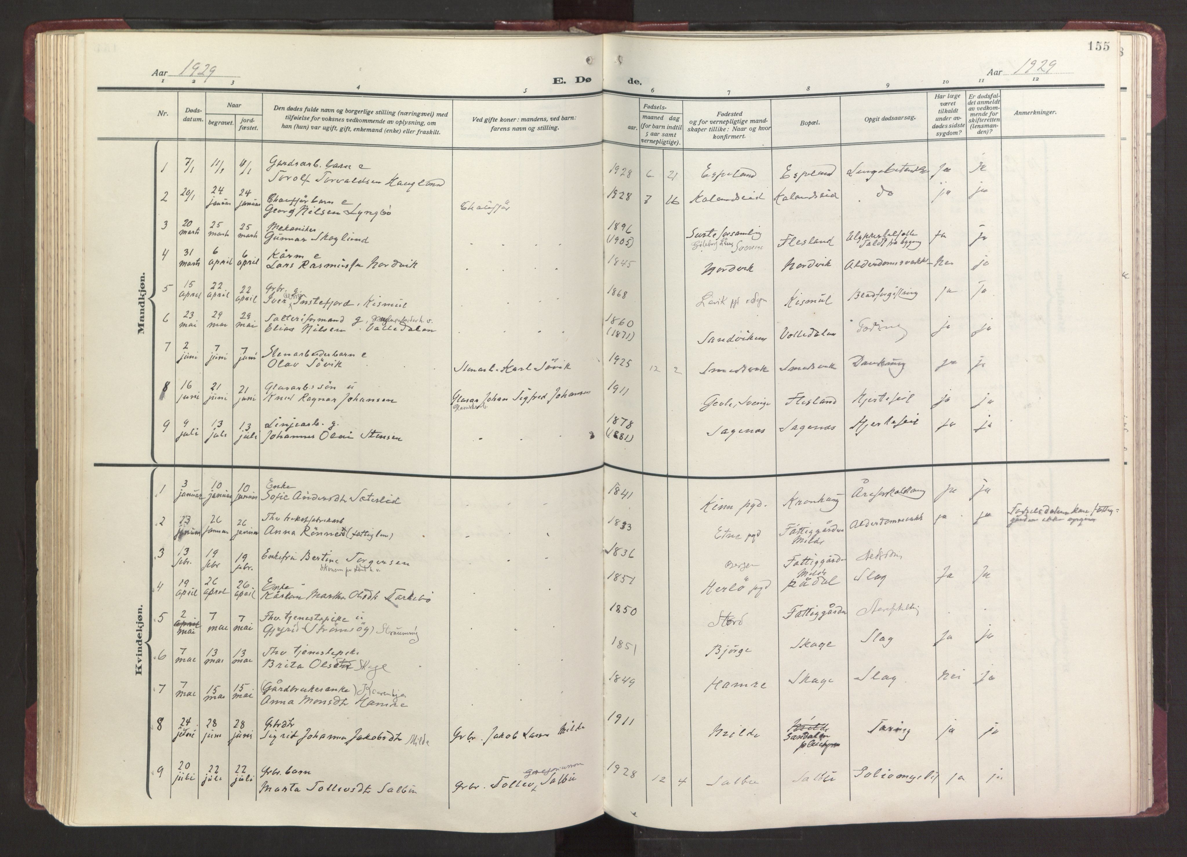 Fana Sokneprestembete, SAB/A-75101/H/Haa/Haab/L0006: Parish register (official) no. B 6, 1923-1967, p. 155