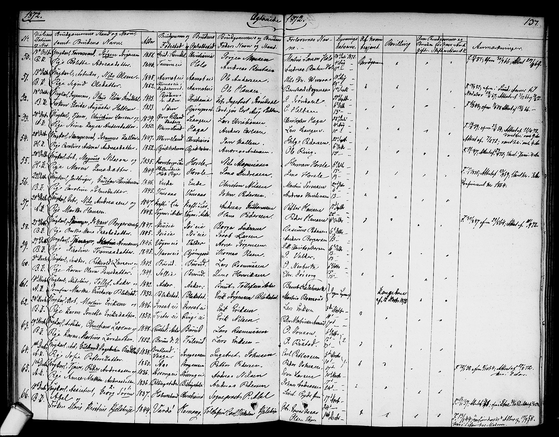 Asker prestekontor Kirkebøker, SAO/A-10256a/F/Fa/L0010: Parish register (official) no. I 10, 1825-1878, p. 137