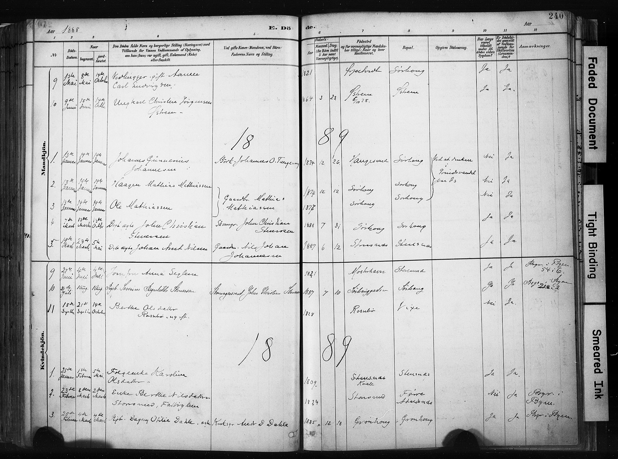 Haugesund sokneprestkontor, SAST/A -101863/H/Ha/Haa/L0004: Parish register (official) no. A 4, 1886-1908, p. 240
