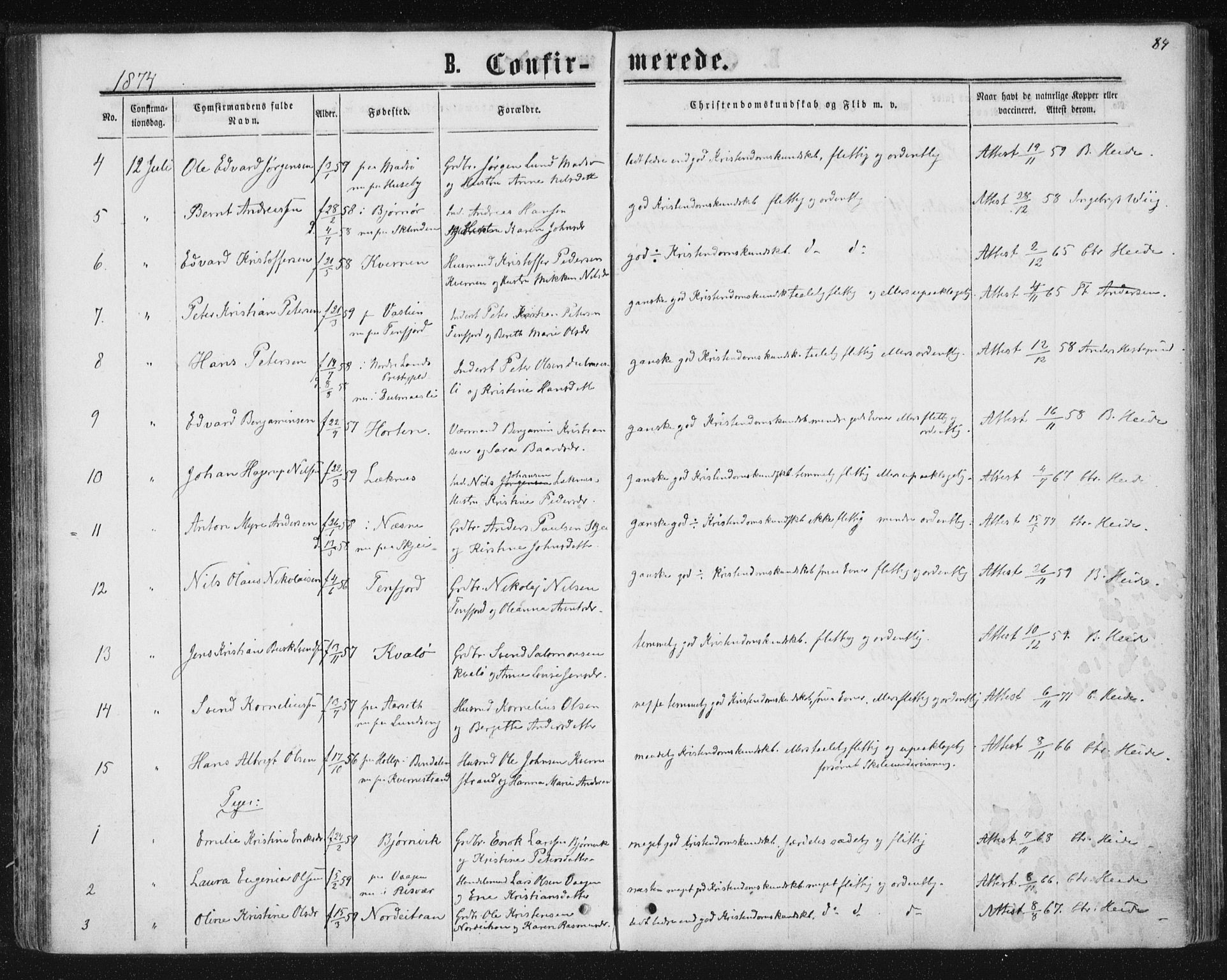 Ministerialprotokoller, klokkerbøker og fødselsregistre - Nord-Trøndelag, SAT/A-1458/788/L0696: Parish register (official) no. 788A03, 1863-1877, p. 84