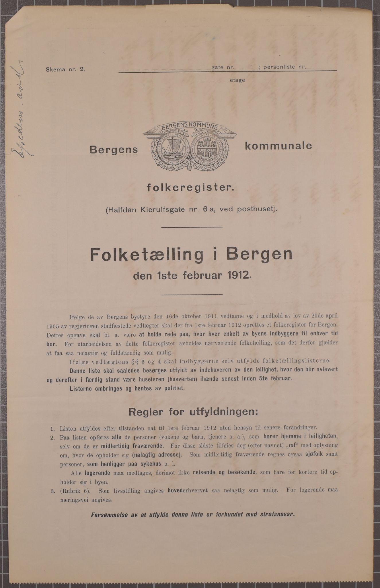 SAB, Municipal Census 1912 for Bergen, 1912, p. 1892