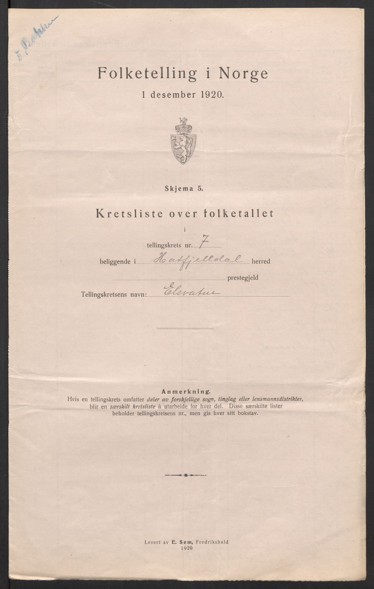 SAT, 1920 census for Hattfjelldal, 1920, p. 24