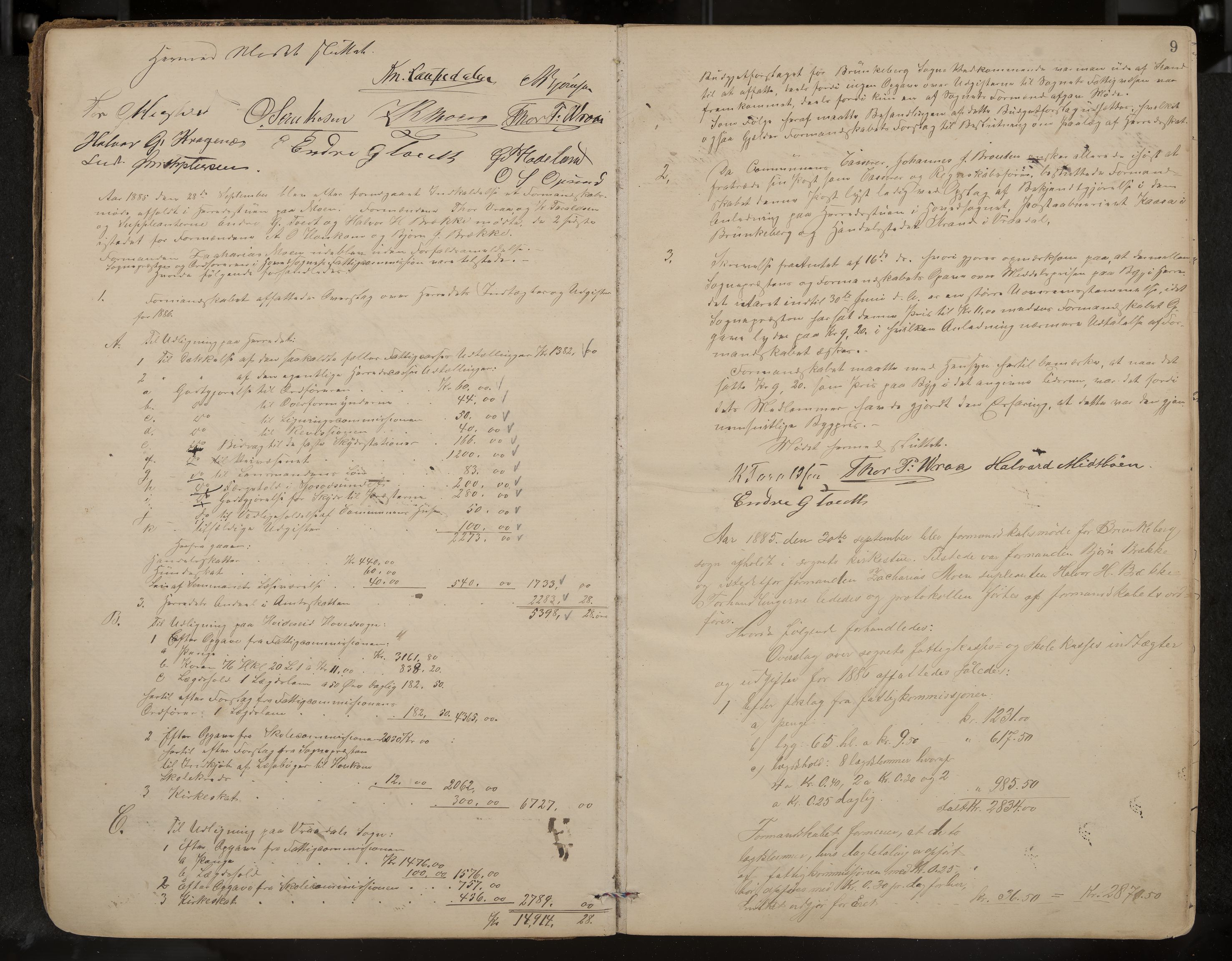 Kviteseid formannskap og sentraladministrasjon, IKAK/0829021/A/Aa/L0003: Møtebok, 1885-1896, p. 9