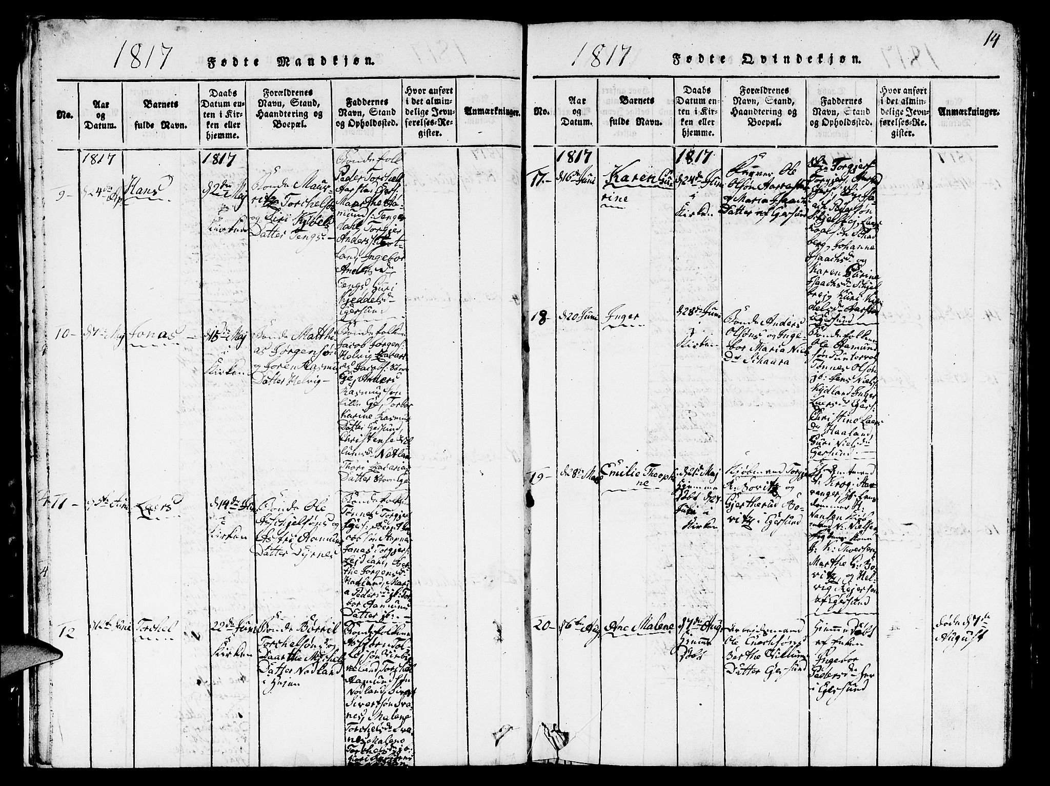 Eigersund sokneprestkontor, AV/SAST-A-101807/S09/L0001: Parish register (copy) no. B 1, 1815-1827, p. 14