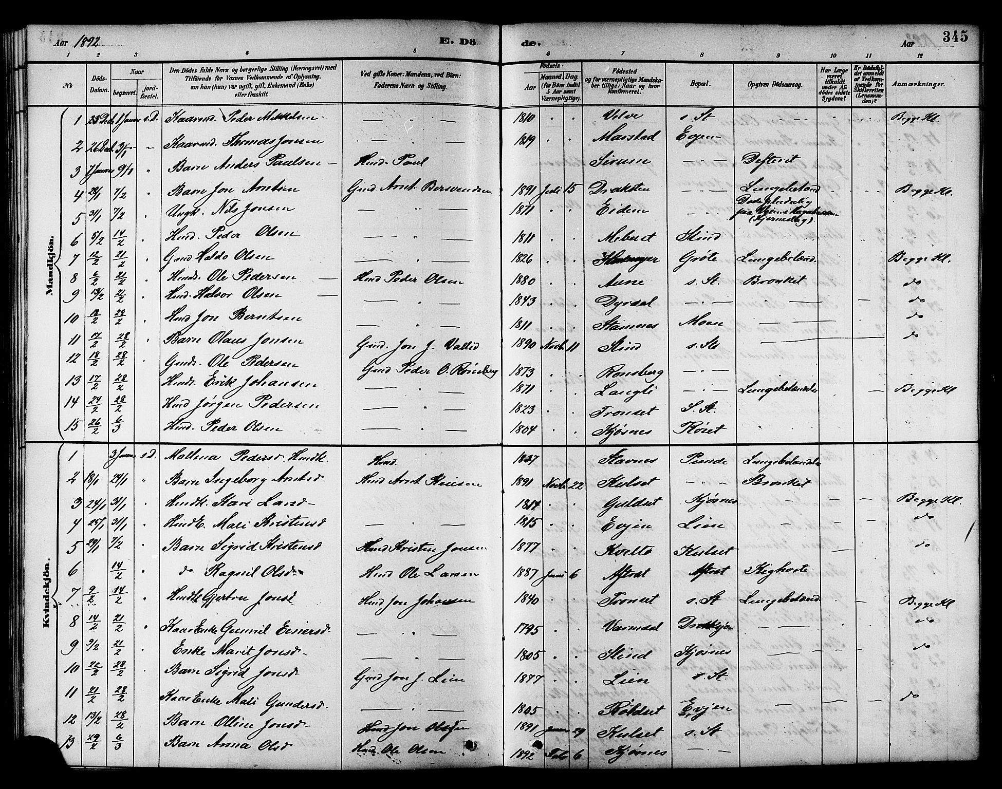 Ministerialprotokoller, klokkerbøker og fødselsregistre - Sør-Trøndelag, SAT/A-1456/695/L1157: Parish register (copy) no. 695C08, 1889-1913, p. 345