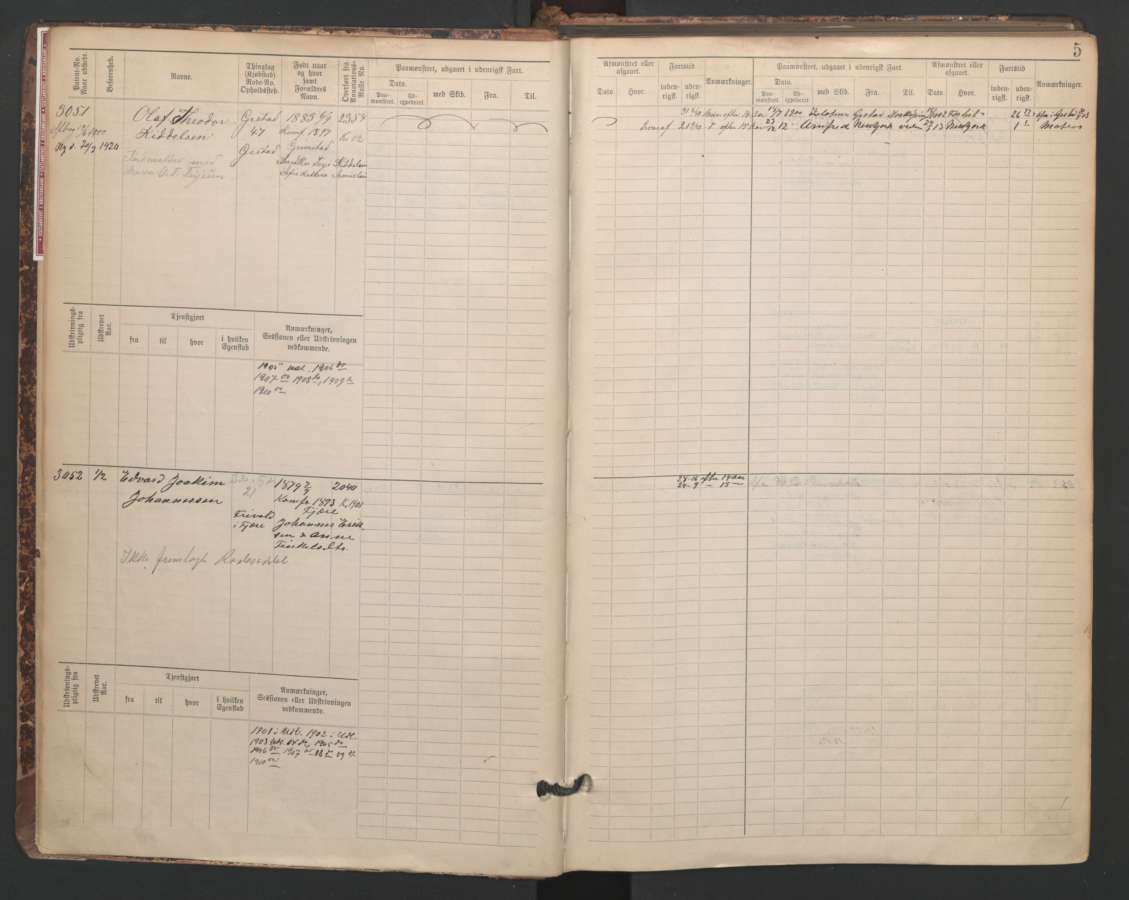 Grimstad mønstringskrets, AV/SAK-2031-0013/F/Fb/L0005: Hovedrulle A nr 3043-3804, F-8, 1900-1948, p. 7